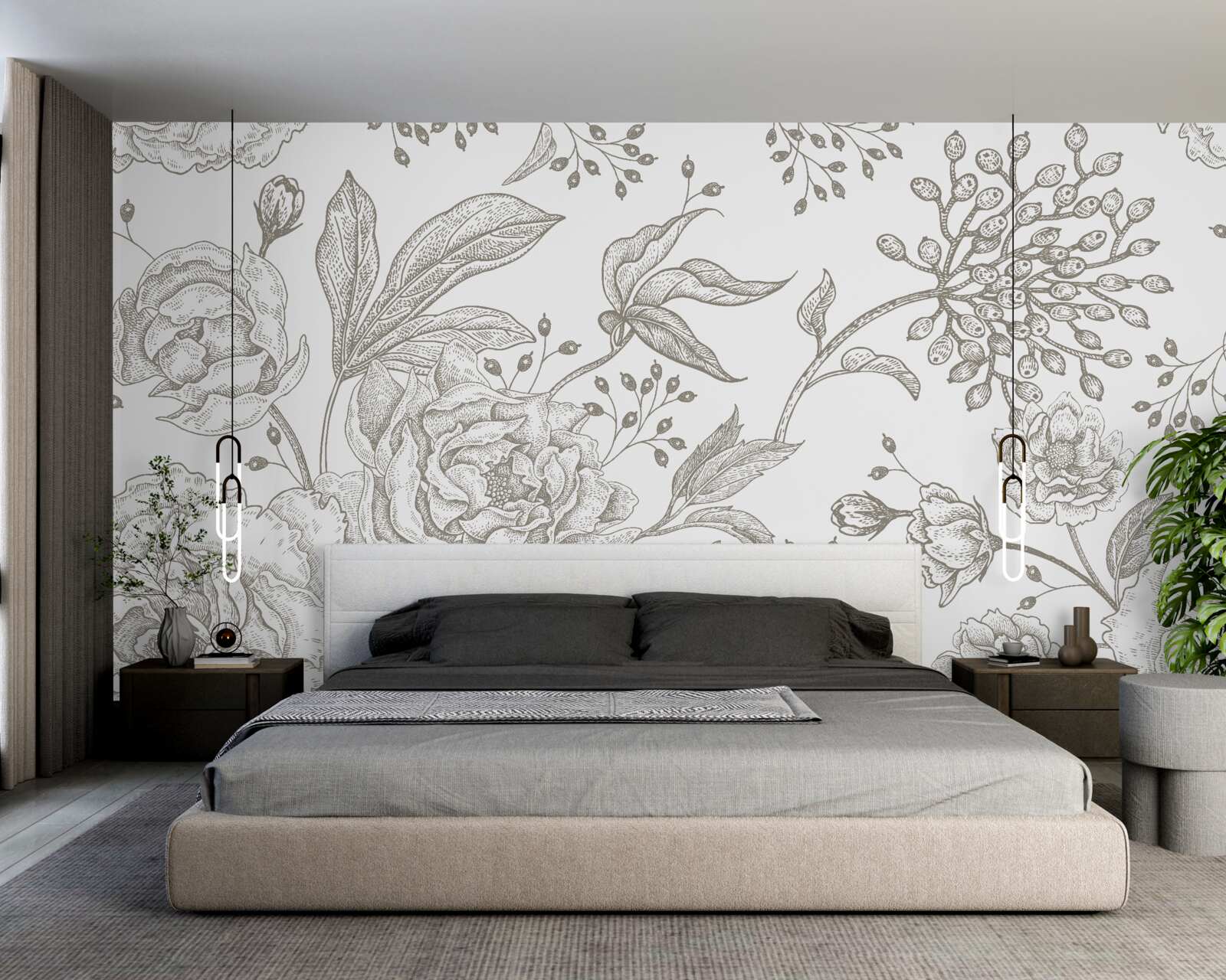 Papier peint la rose et les autres fleurs sont représentées sur un fond blanc