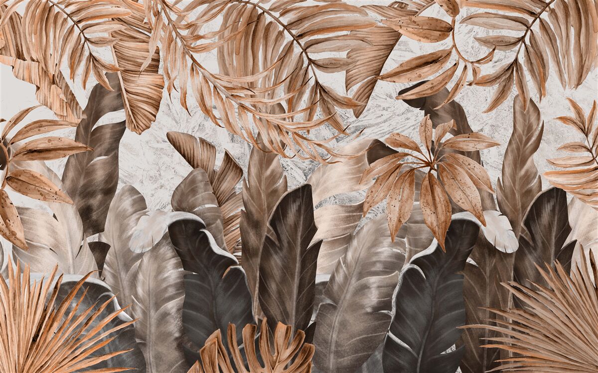 Papier peint Feuilles cuivrées et brunes