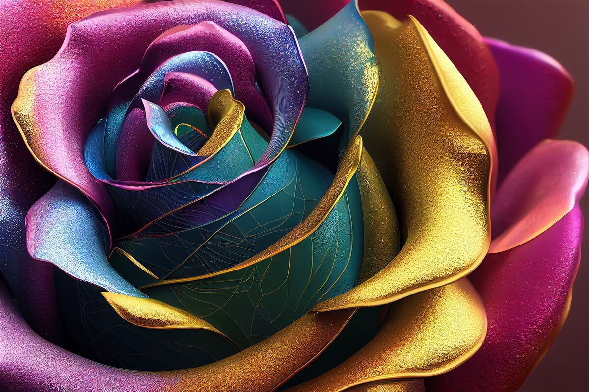 Papier peint Rose de Perse illuminée par un arc-en-ciel