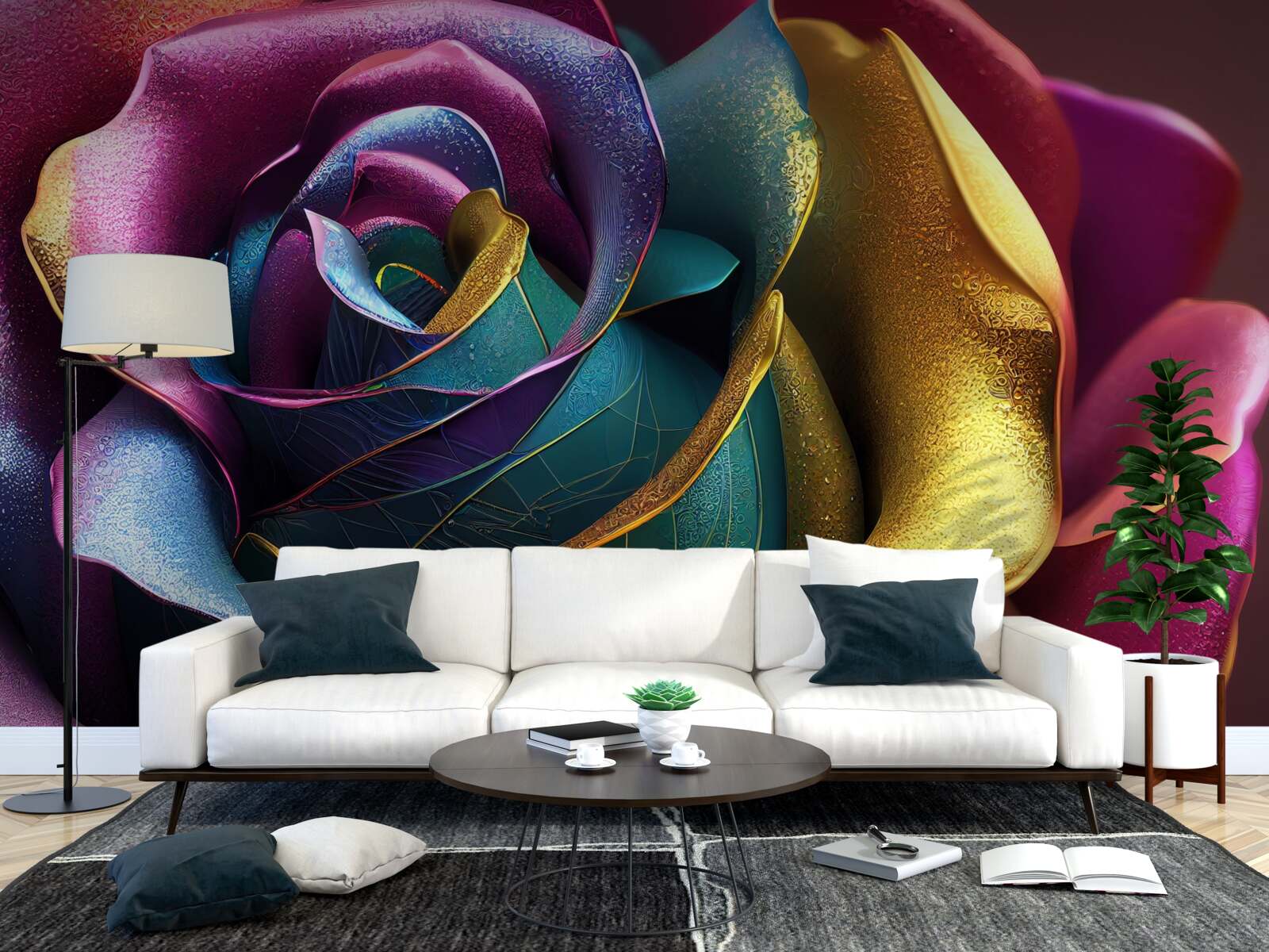 Papier peint Rose de Perse illuminée par un arc-en-ciel