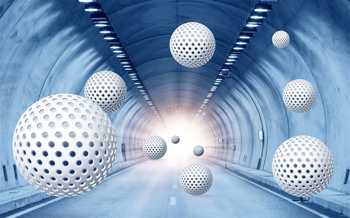 Papier peint transition bleue et boules blanches