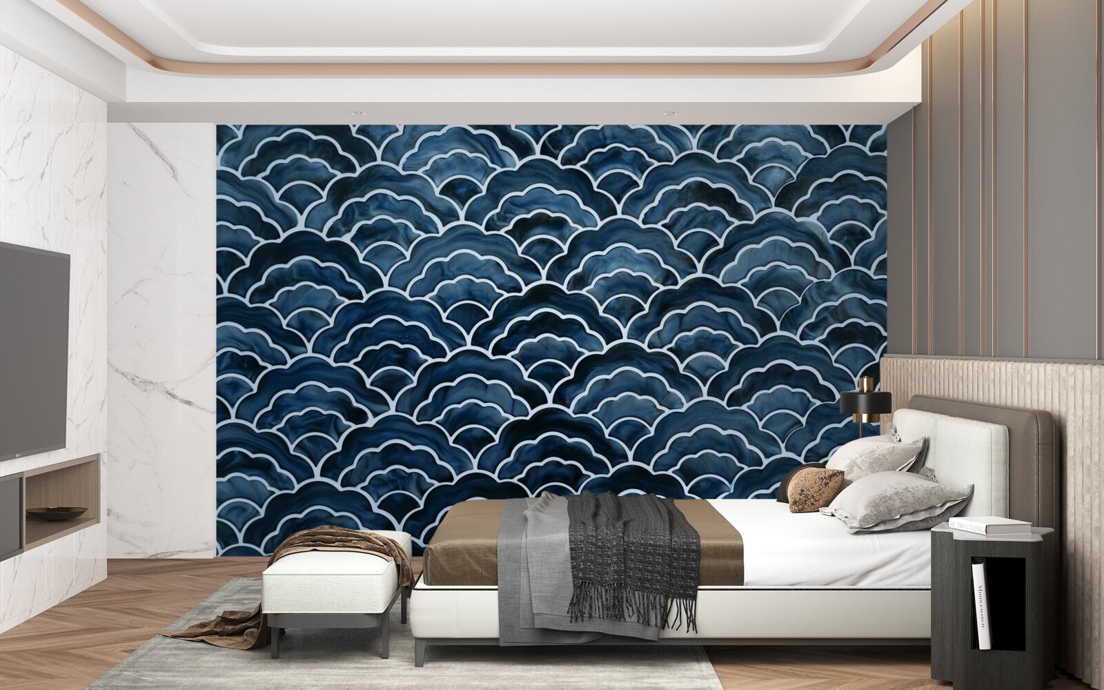 Papier peint la nuit, les vagues de la mer s'écoulent doucement