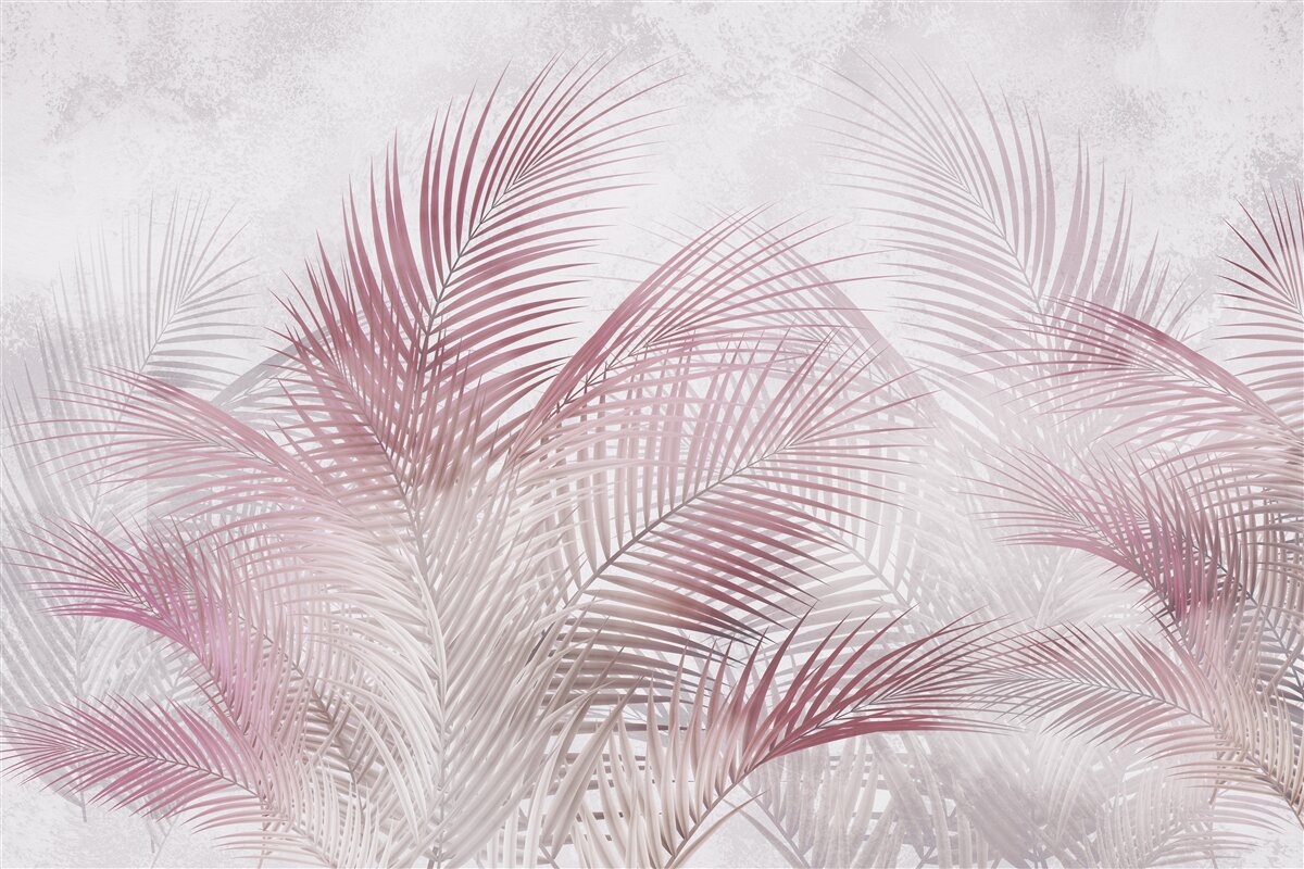 Papier peint Feuilles de palmier roses et brumeuses
