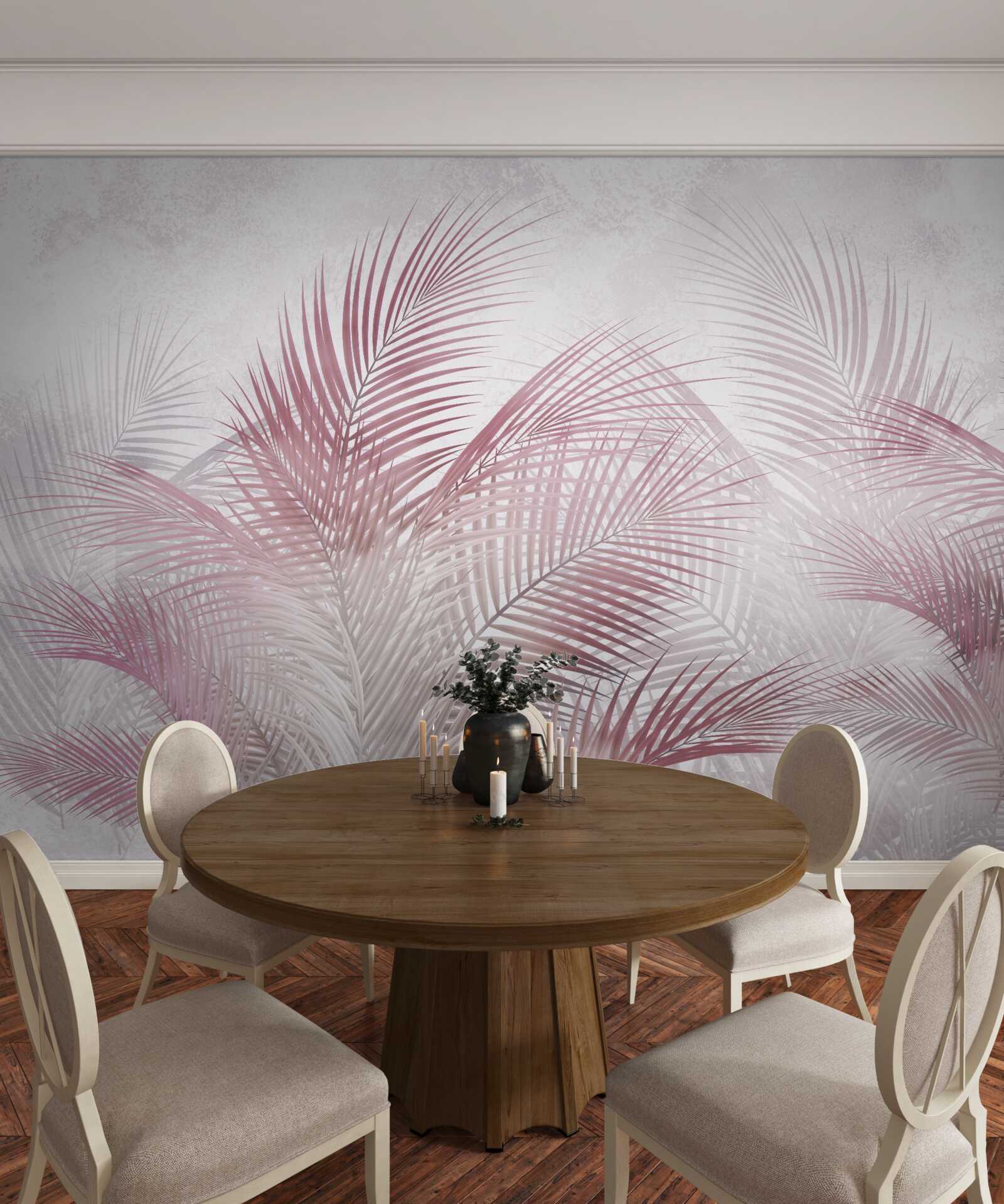 Papier peint Feuilles de palmier roses et brumeuses