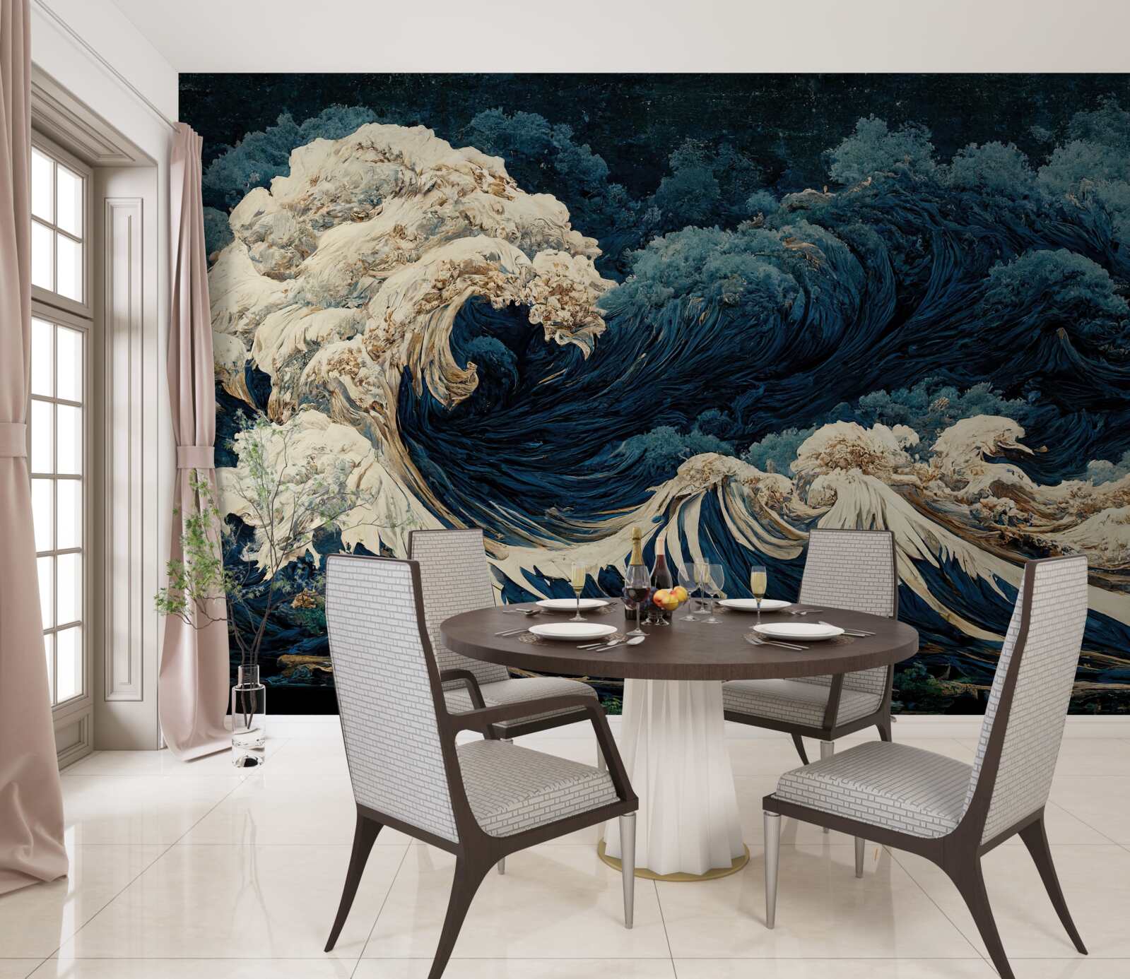 Papier peint image des vagues de l'océan sous un ciel nocturne