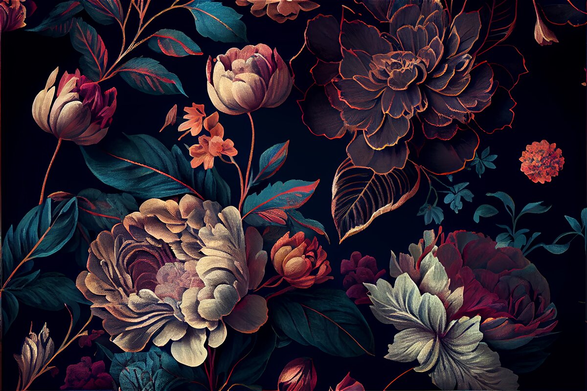 Papier peint mélange de belles fleurs foncées