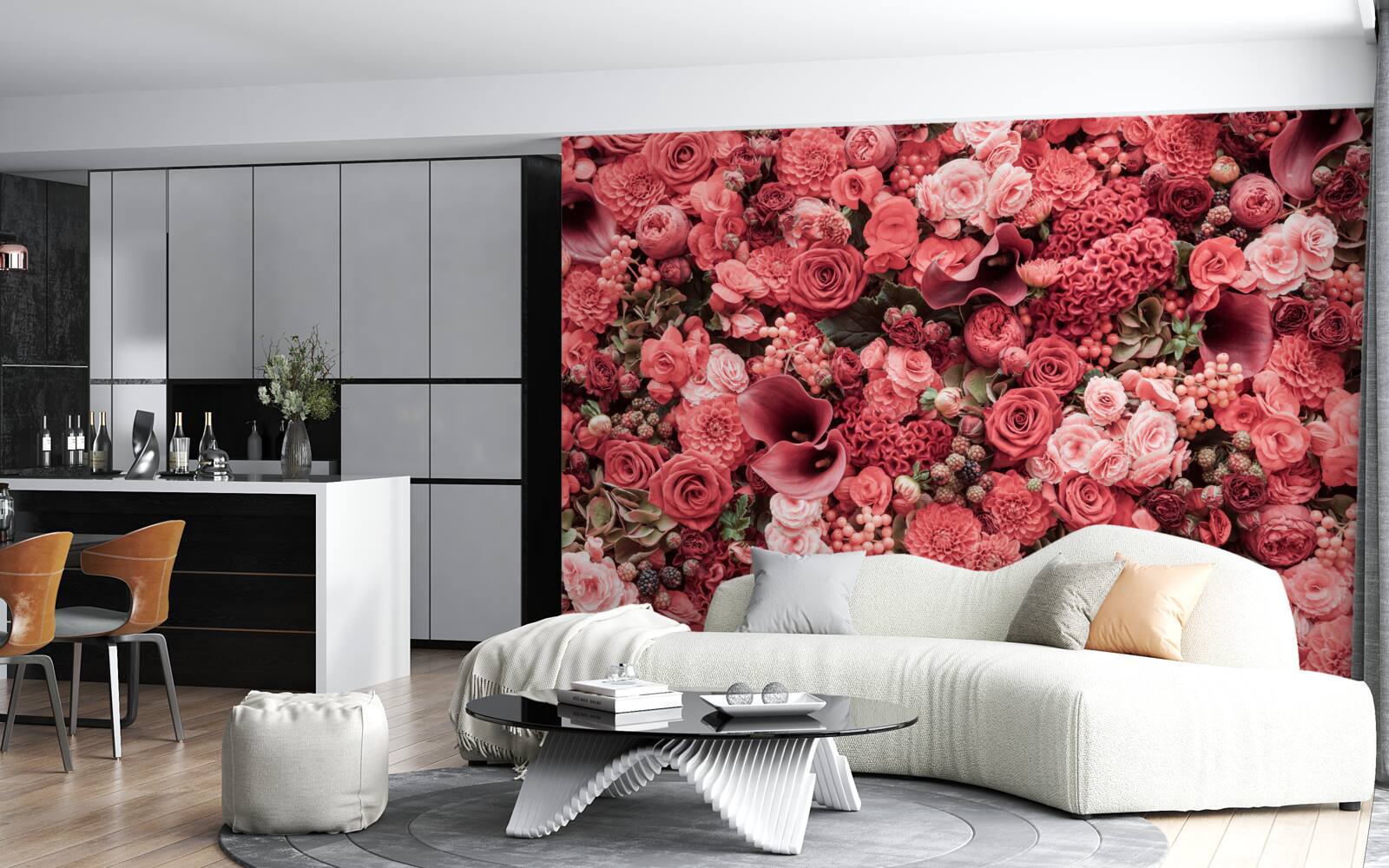 Papier peint ensemble de fleurs rouges d'été