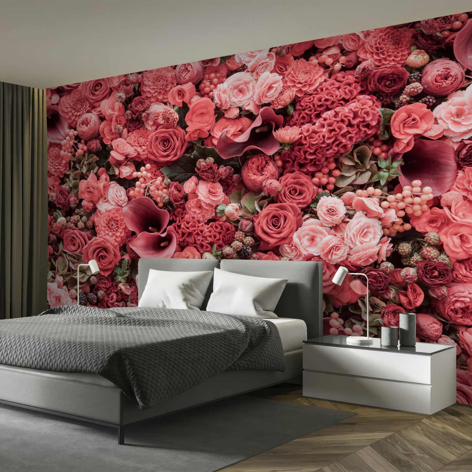 Papier peint ensemble de fleurs rouges d'été