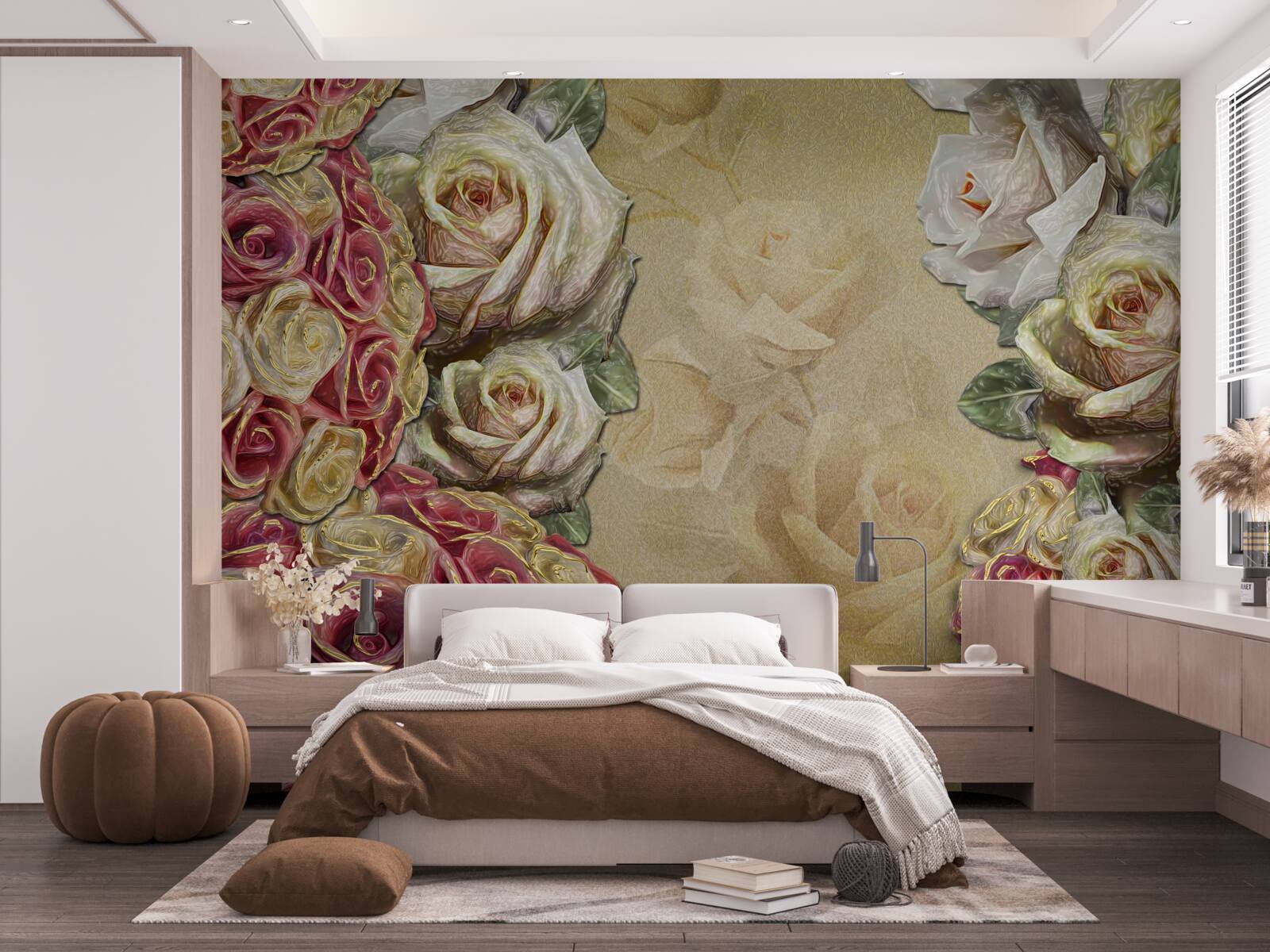 Papier peint Composition vintage combinant des roses blanches et rouges
