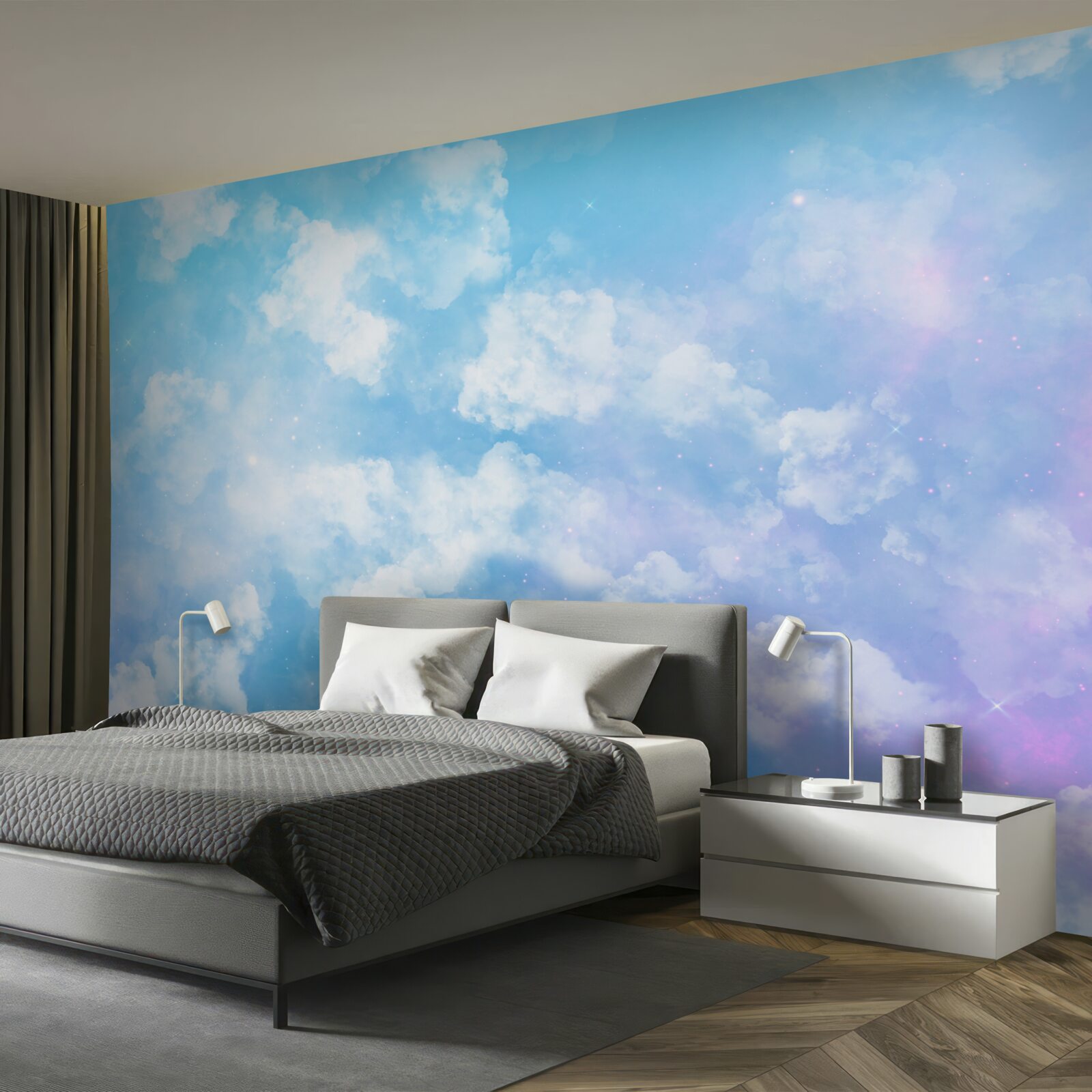 Papier peint firmament, agréable à l'œil par son éclat et ses nuages blancs comme la neige