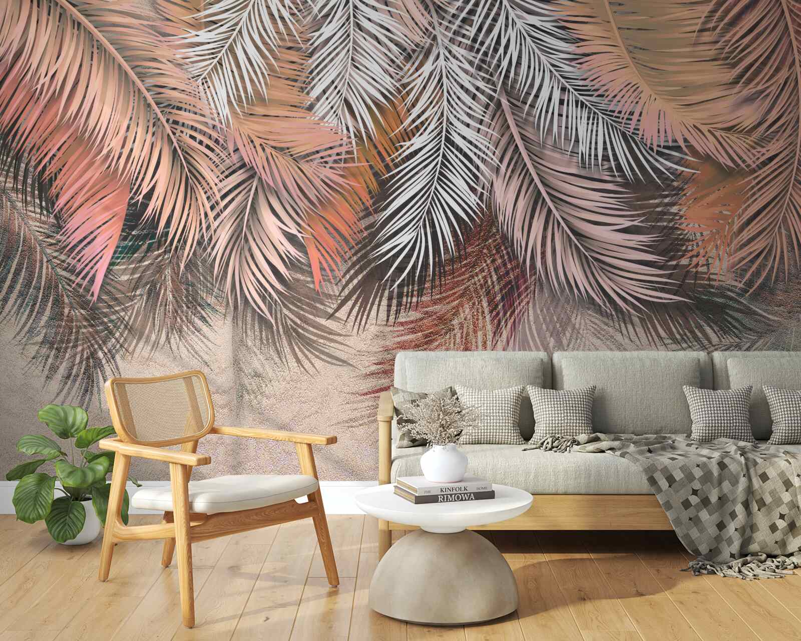 Papier peint feuilles tombantes en forme de plumes