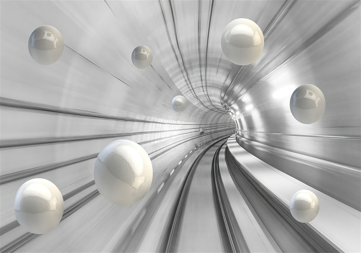 Papier peint passage de boules blanches suspendues dans l'air