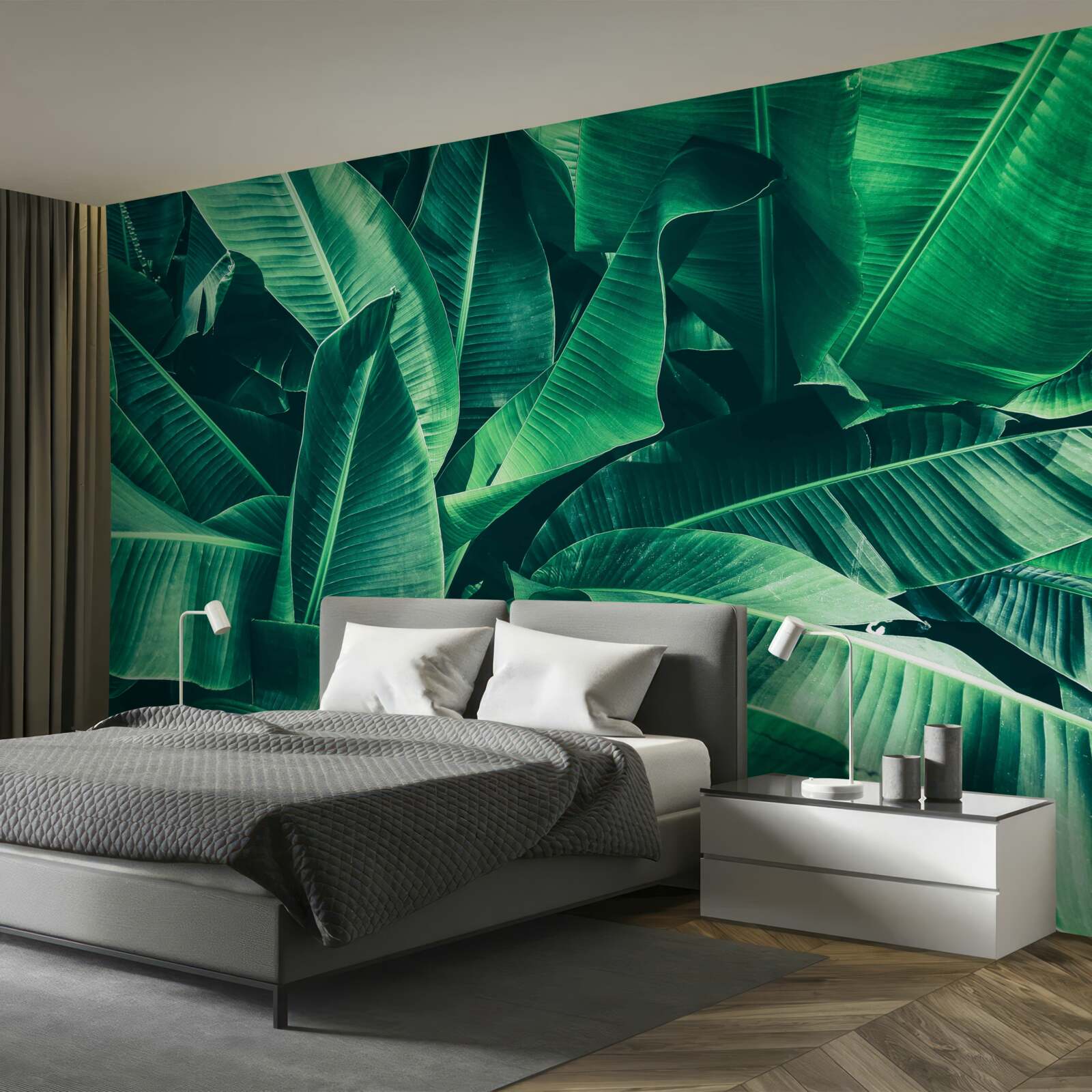 Papier peint végétation tropicale de couleur émeraude