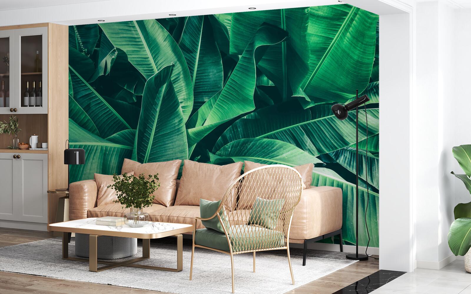 Papier peint végétation tropicale de couleur émeraude