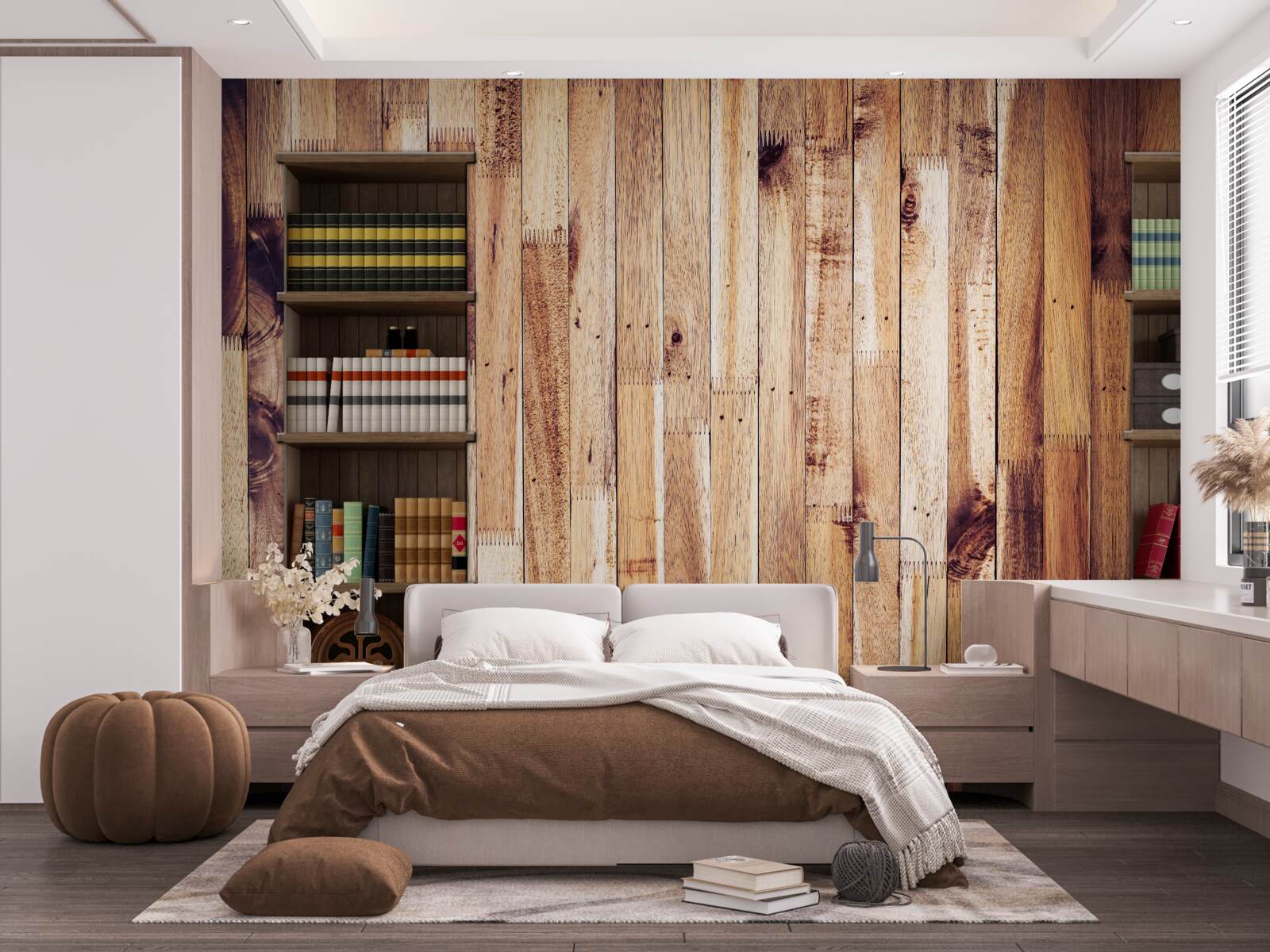 Papier peint étagères sur le parquet