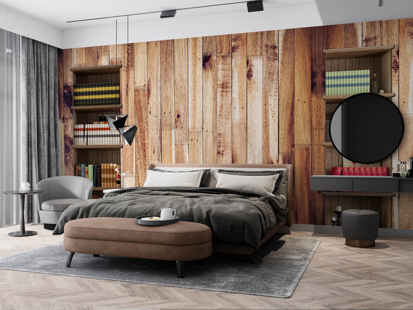 Papier peint étagères sur le parquet