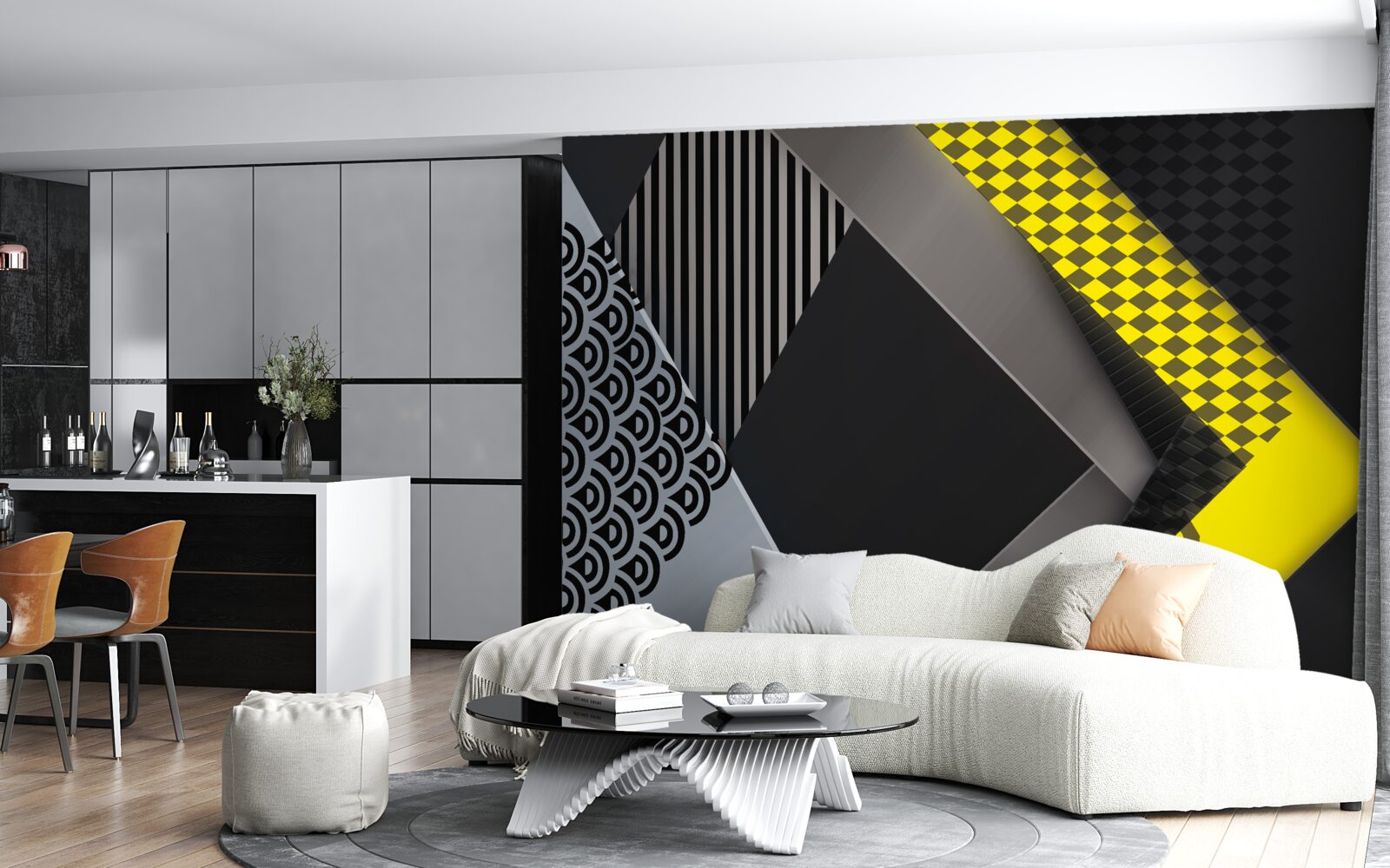 Papier peint rectangles en noir et jaune