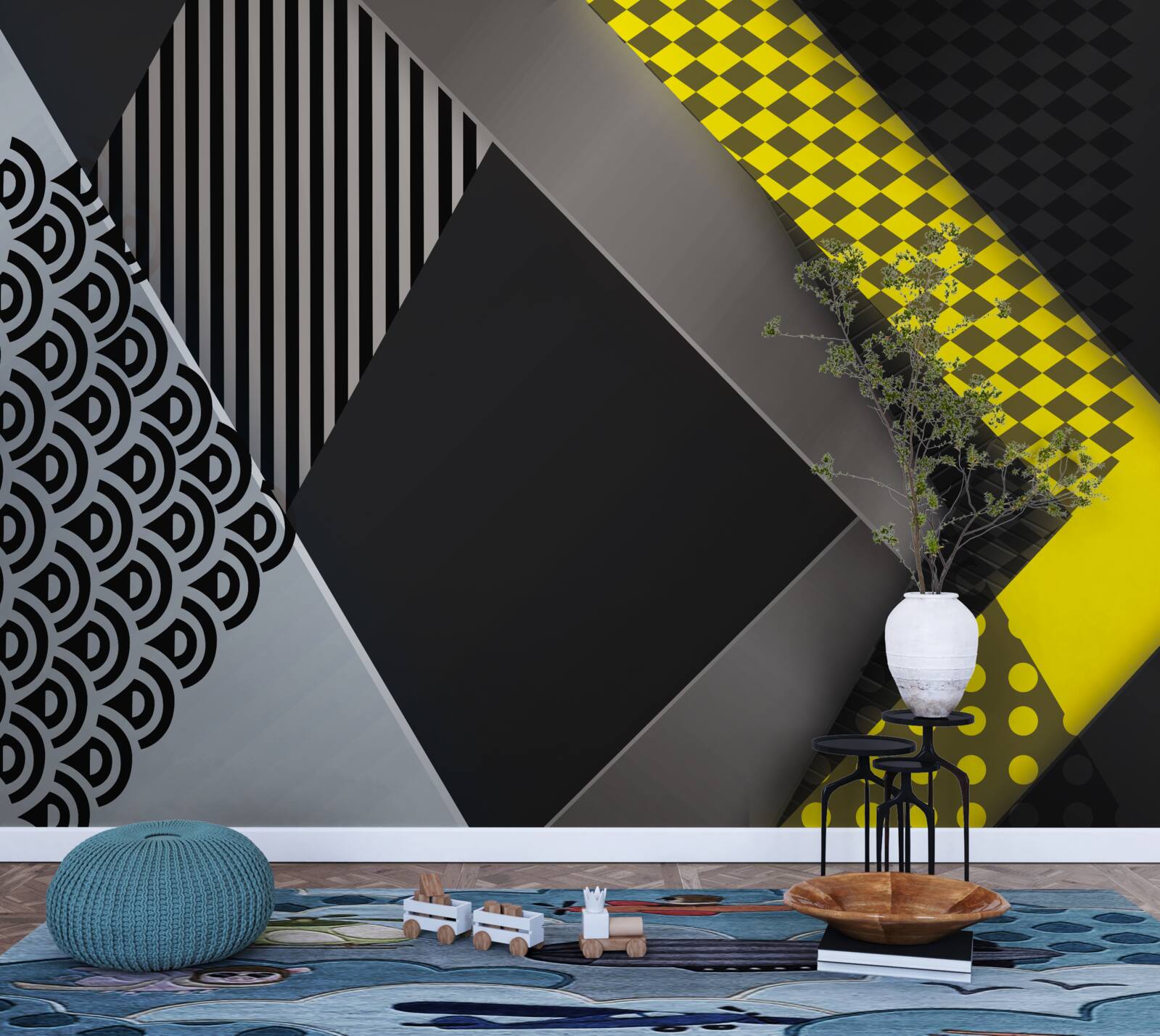 Papier peint rectangles en noir et jaune