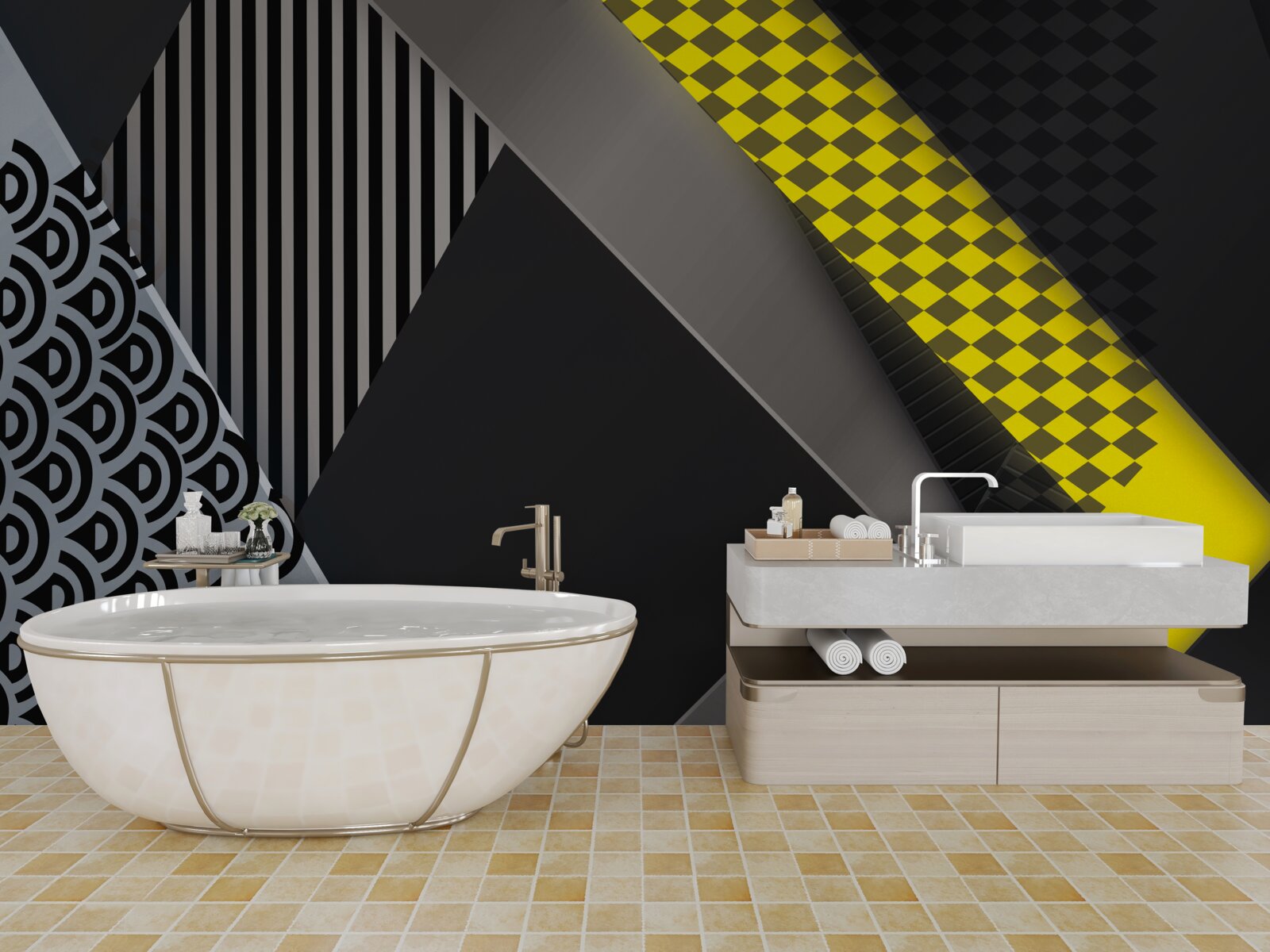 Papier peint rectangles en noir et jaune
