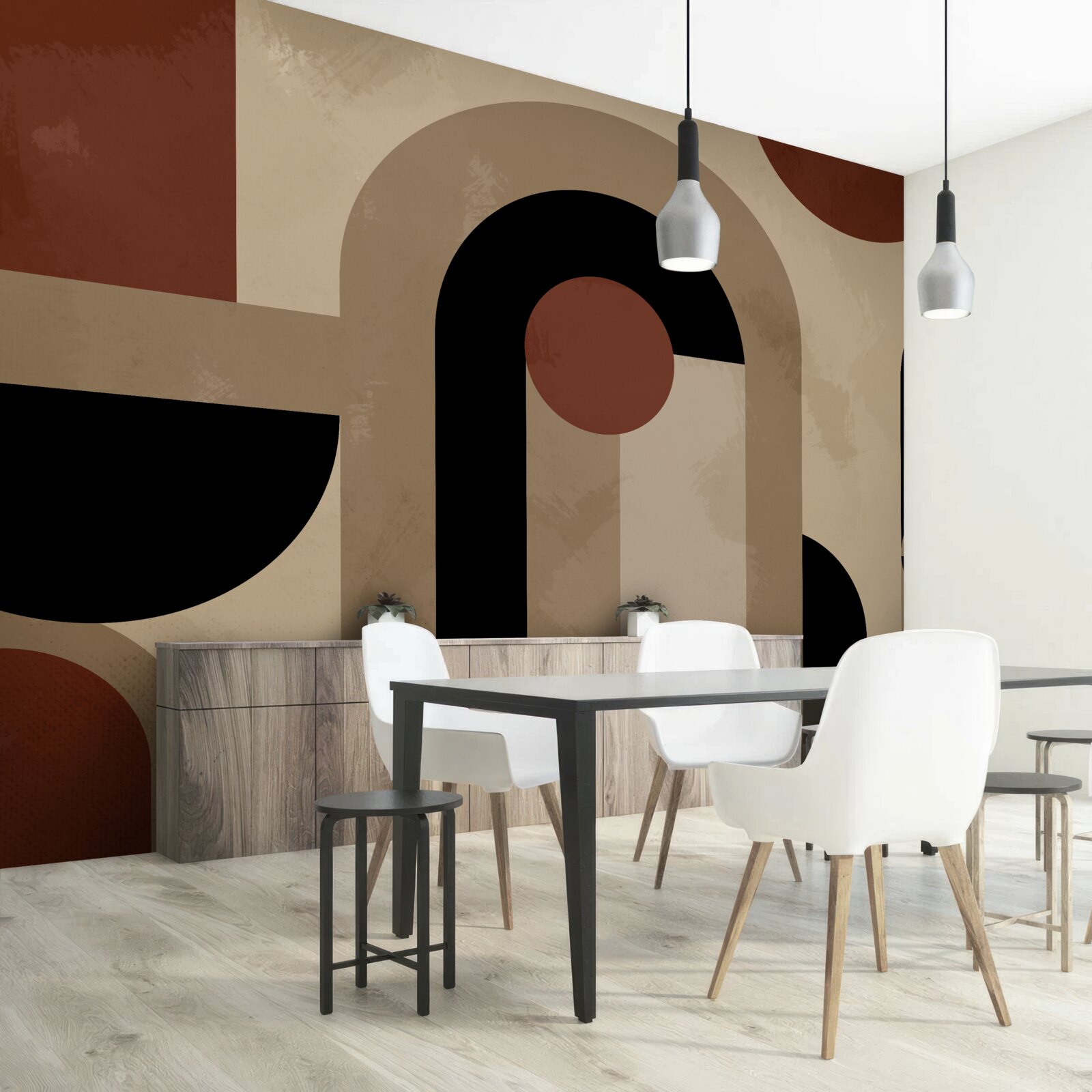 Papier peint tons bruns de formes abstraites