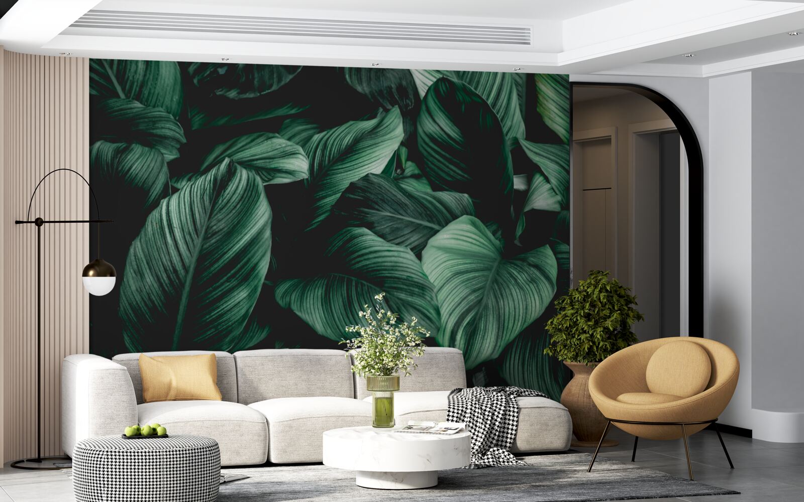 Papier peint feuilles tropicales vertes foncées