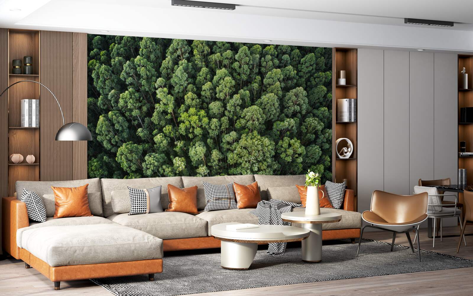 Papier peint arbres forestiers avec des couronnes vertes