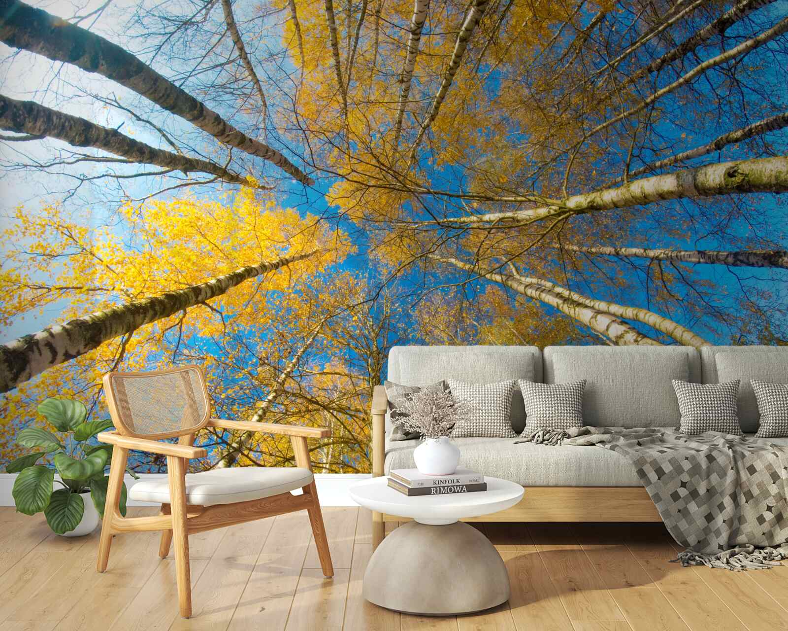 Papier peint les cimes des grands arbres sont peintes en jaune