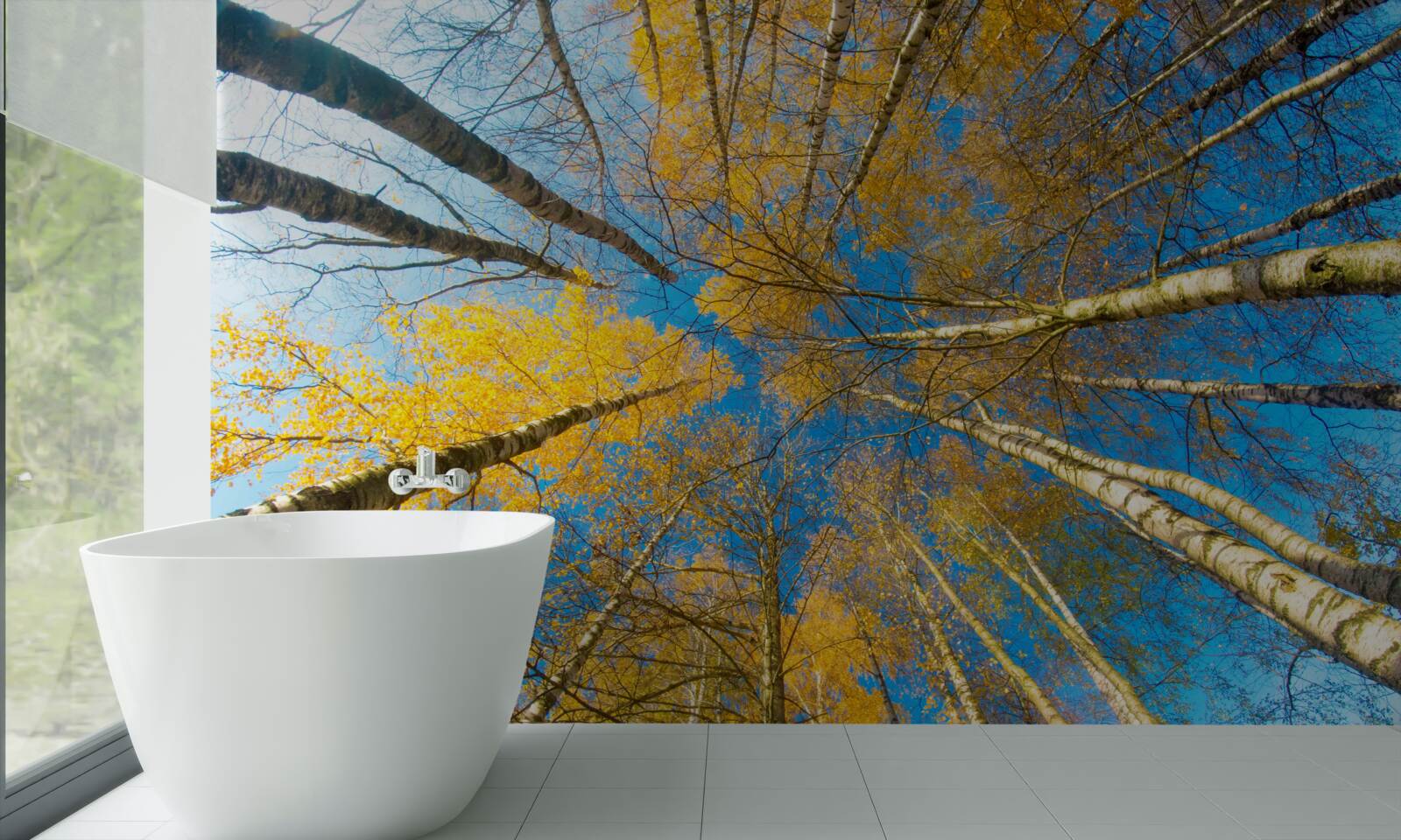 Papier peint les cimes des grands arbres sont peintes en jaune