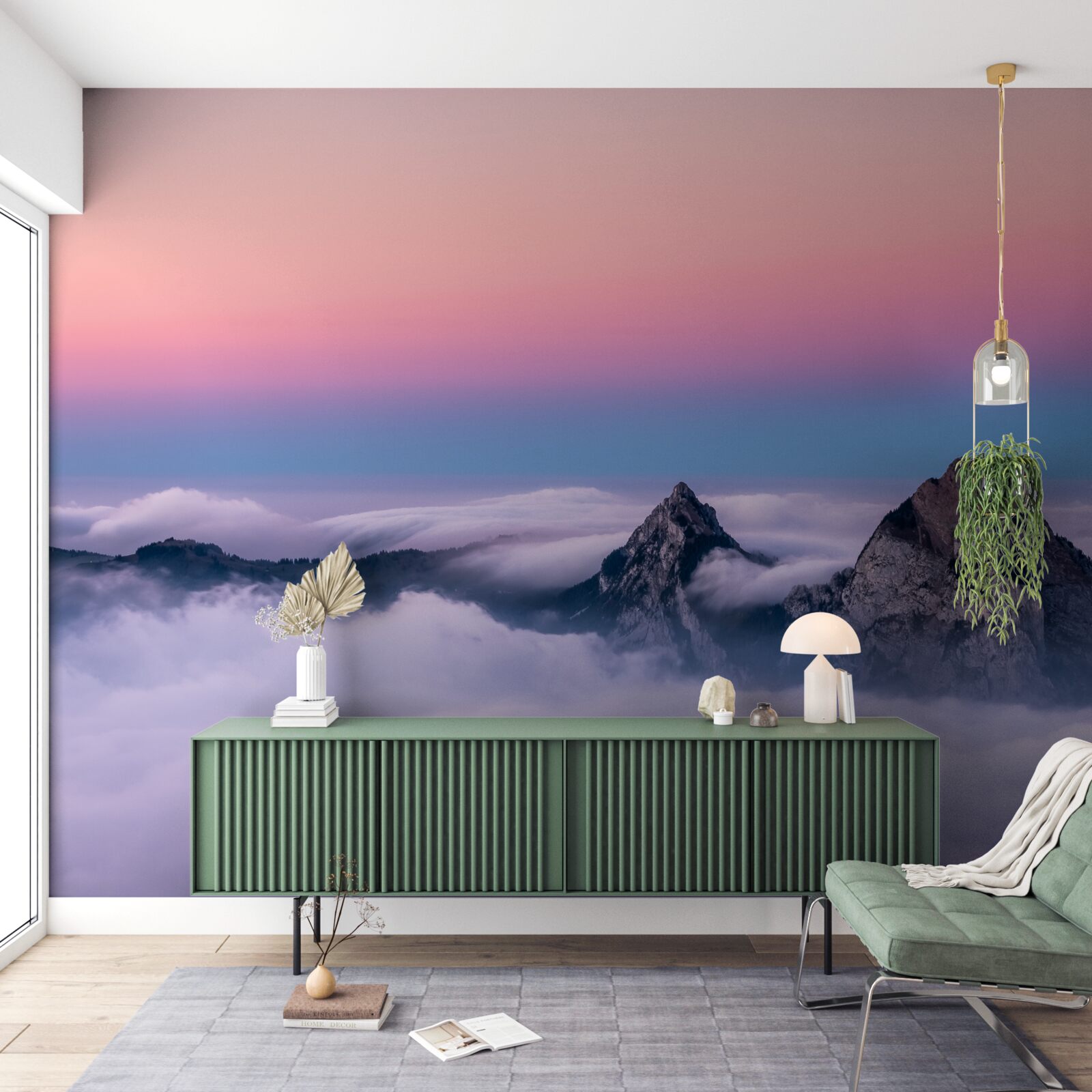 Papier peint le sommet des nuages sous un ciel rose