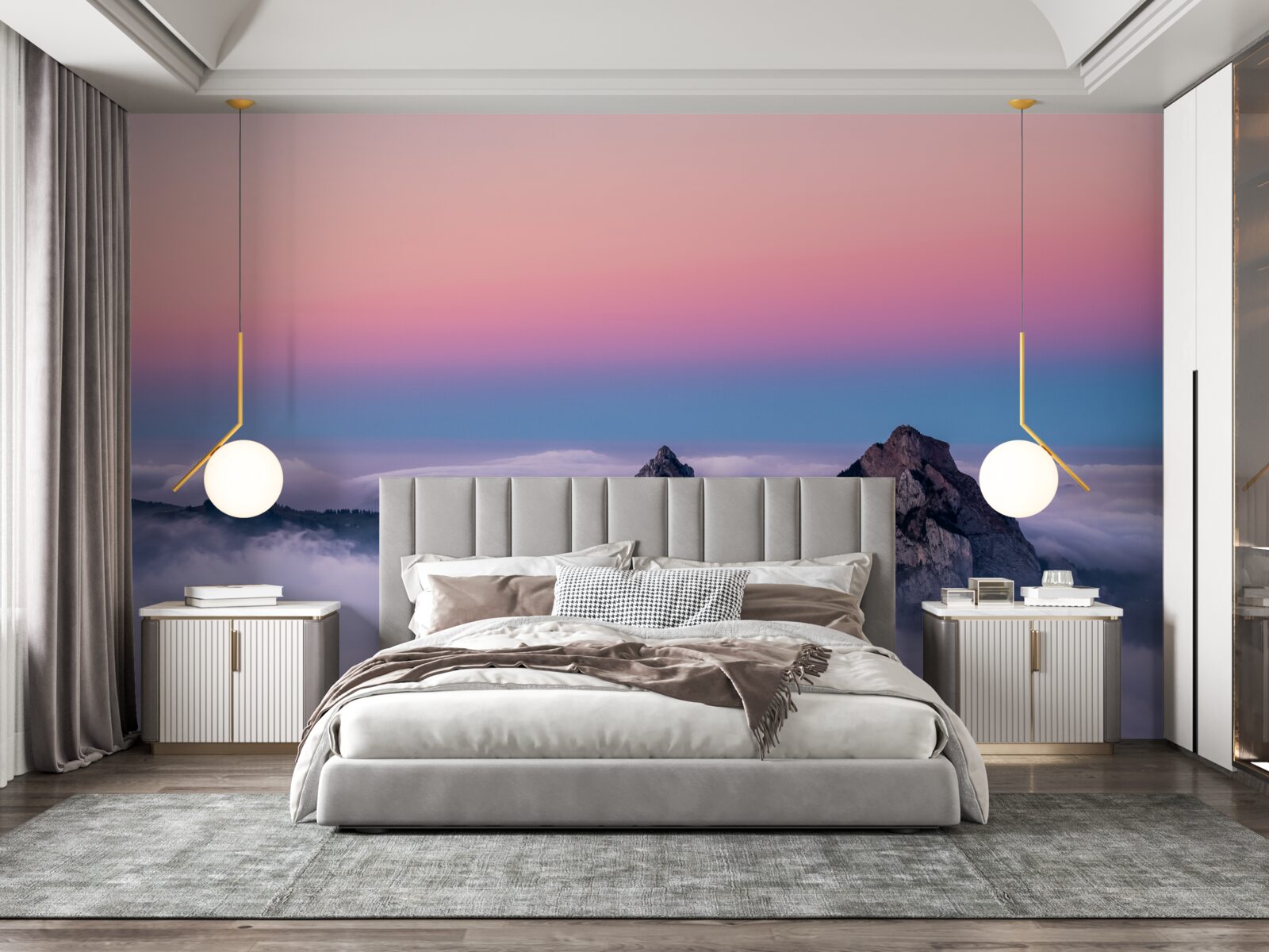 Papier peint le sommet des nuages sous un ciel rose