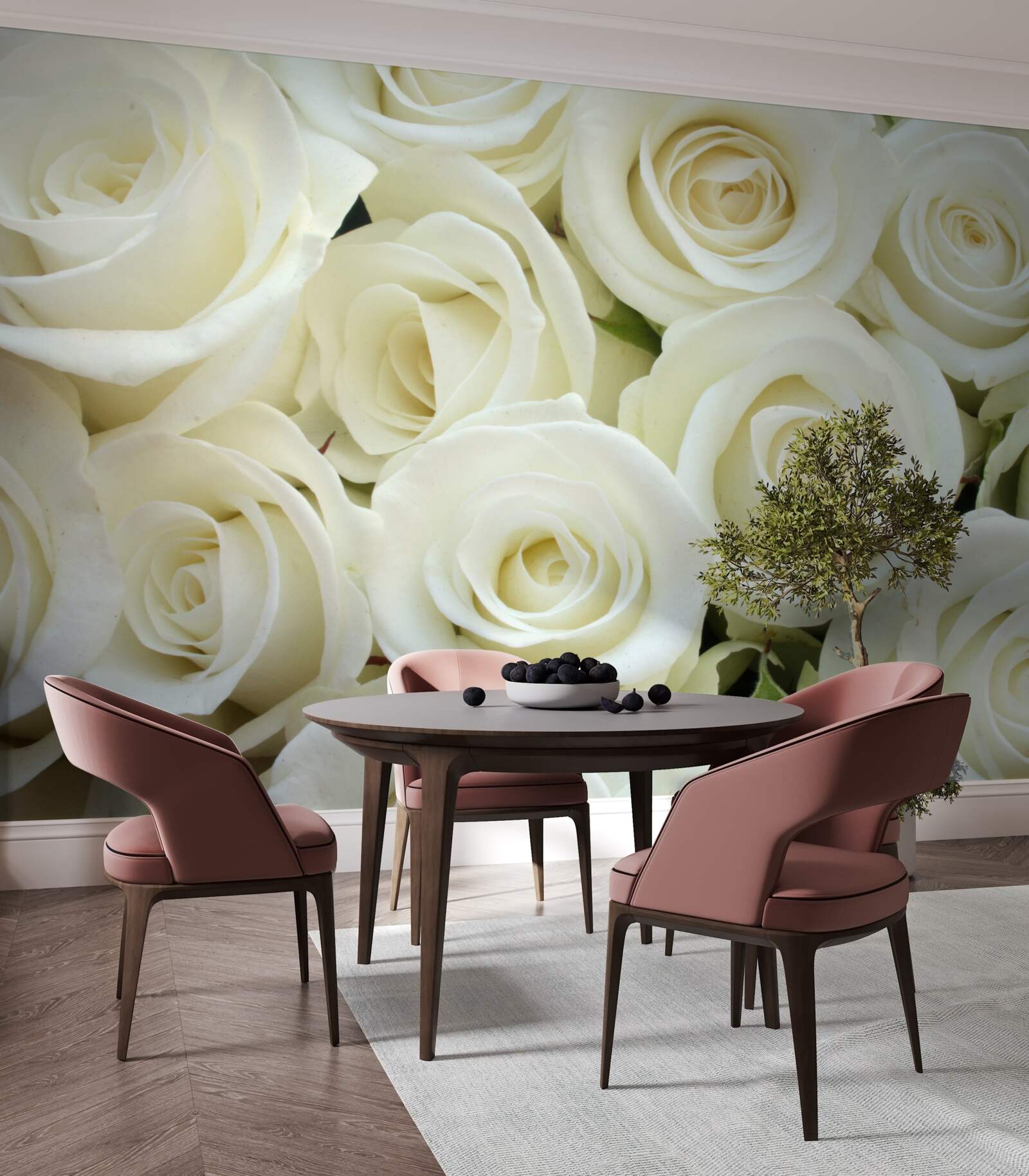 Papier peint bouquet contenant des roses blanches