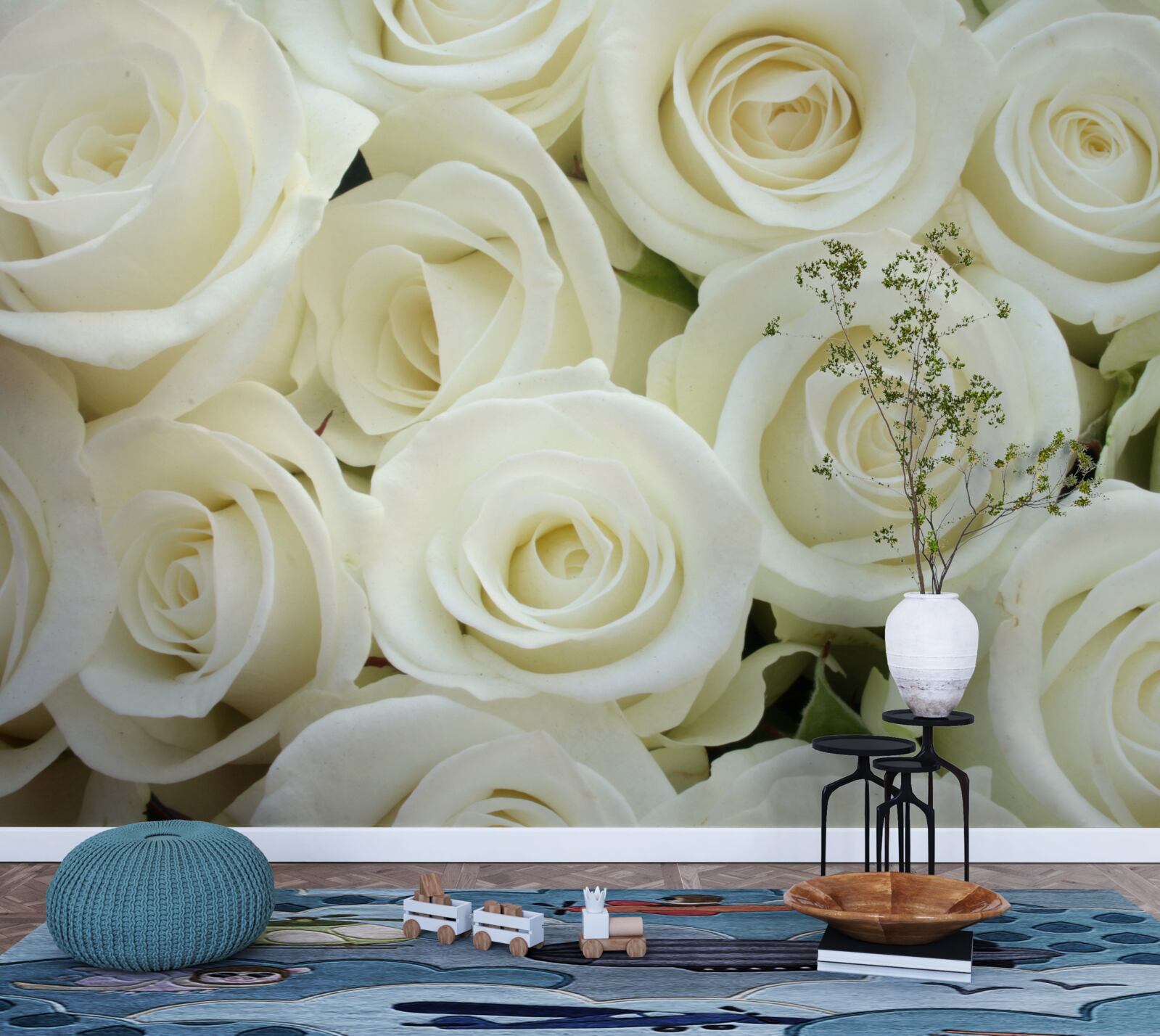 Papier peint bouquet contenant des roses blanches