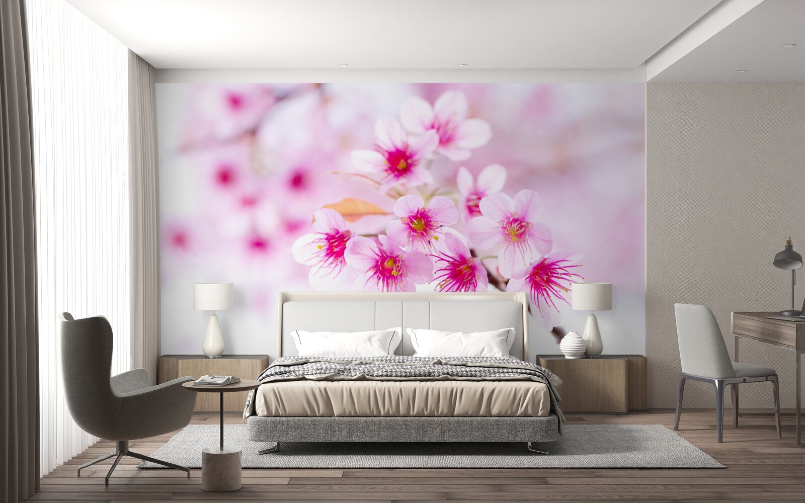 Papier peint fleur de branche de sakura rose