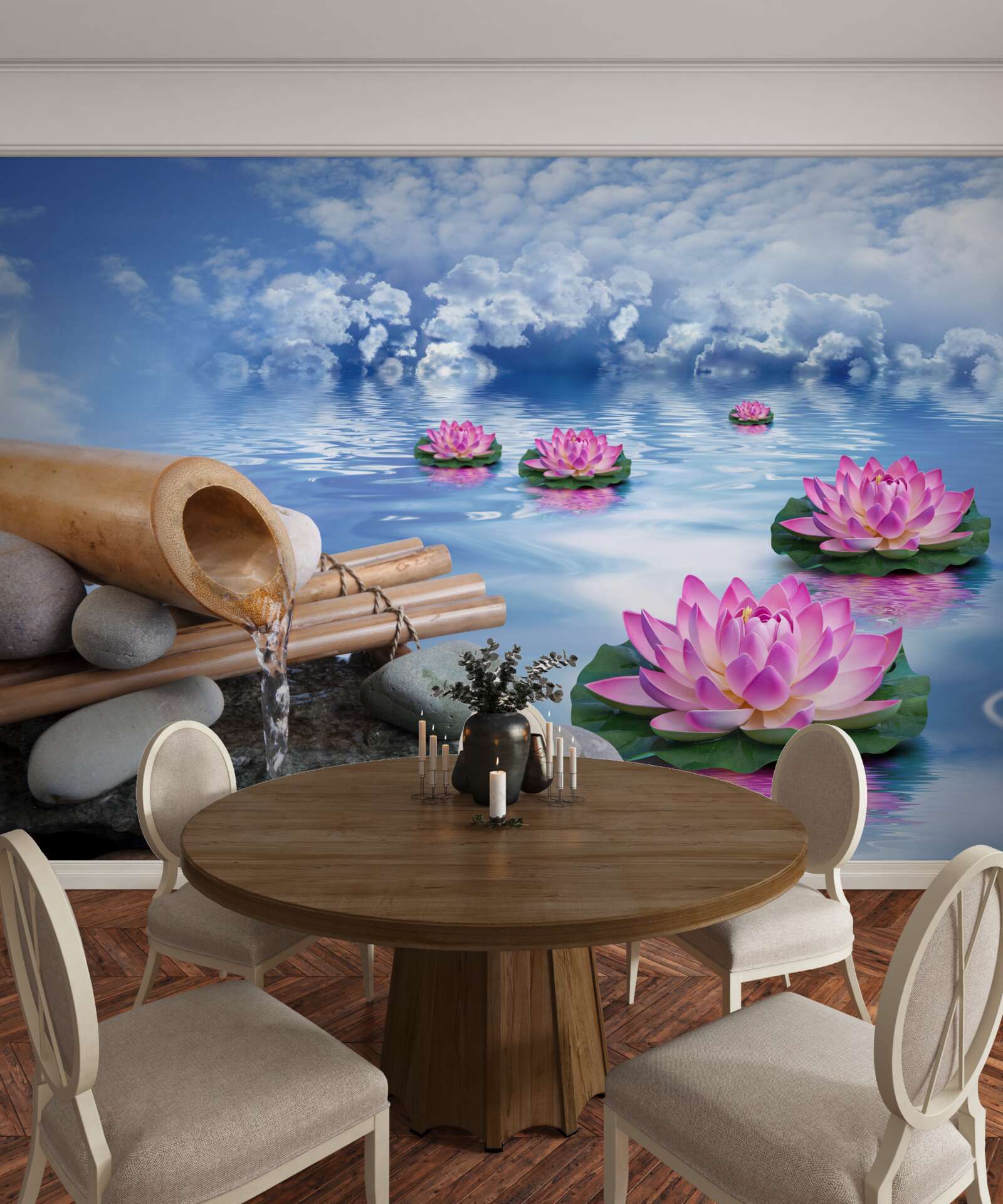 Papier peint lotus violets flottant sur l'eau