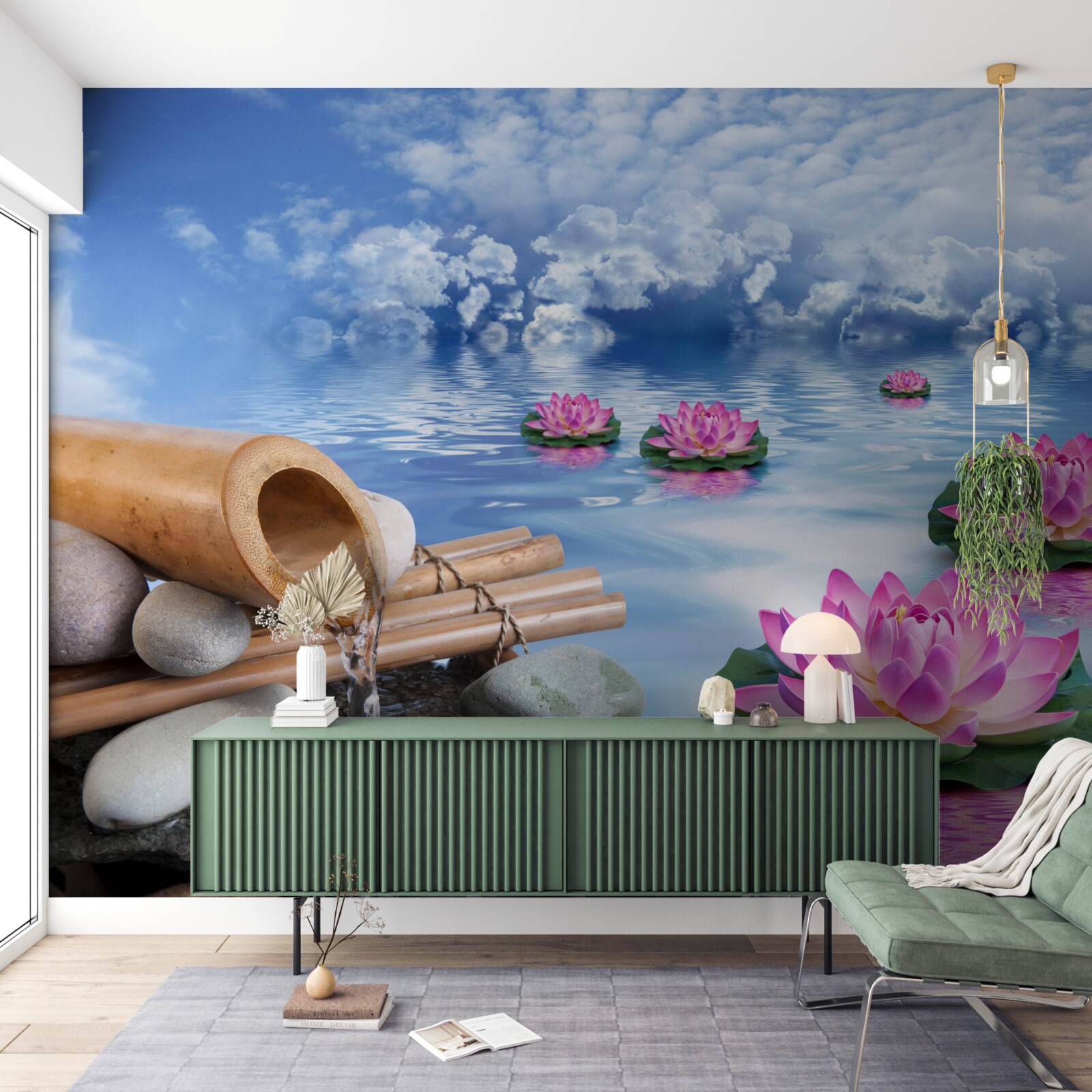 Papier peint lotus violets flottant sur l'eau