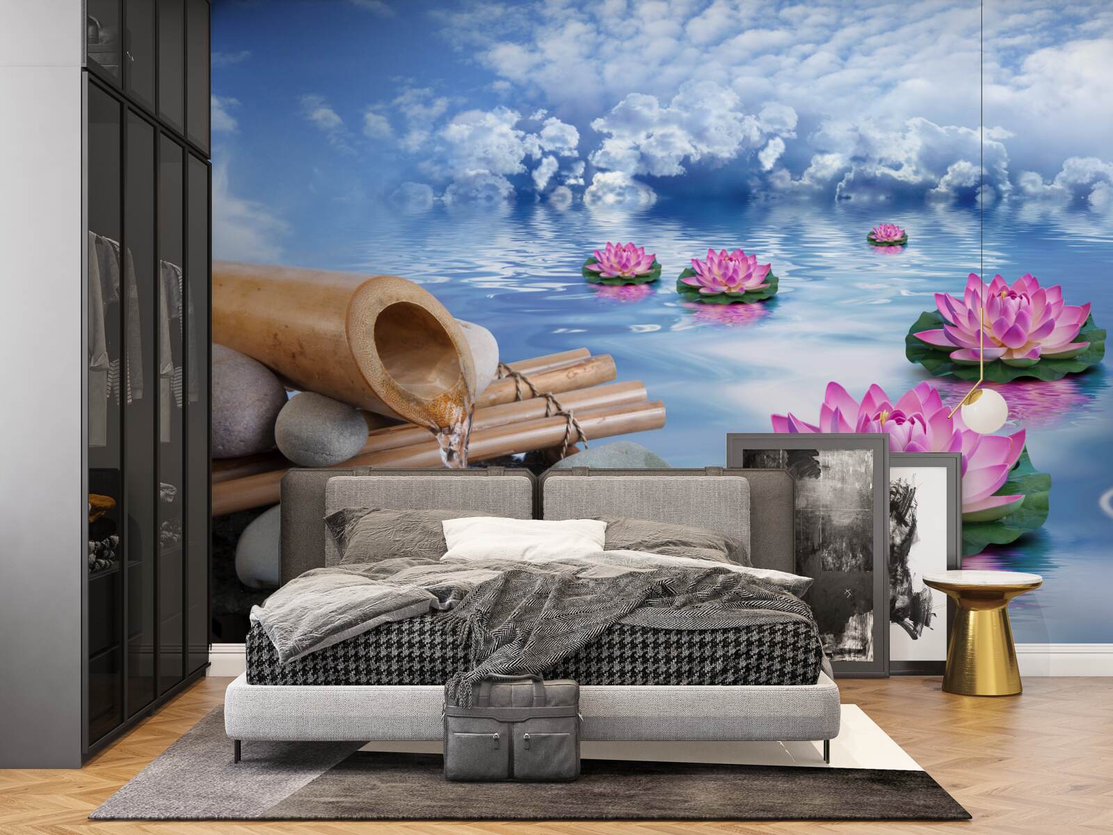 Papier peint lotus violets flottant sur l'eau