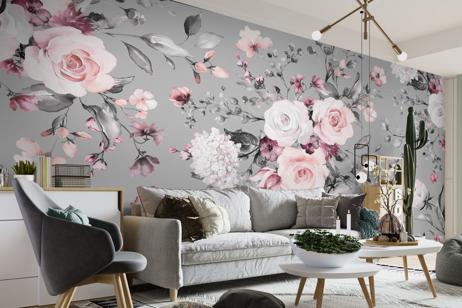 Papier peint roses lumineuses sur fond mat