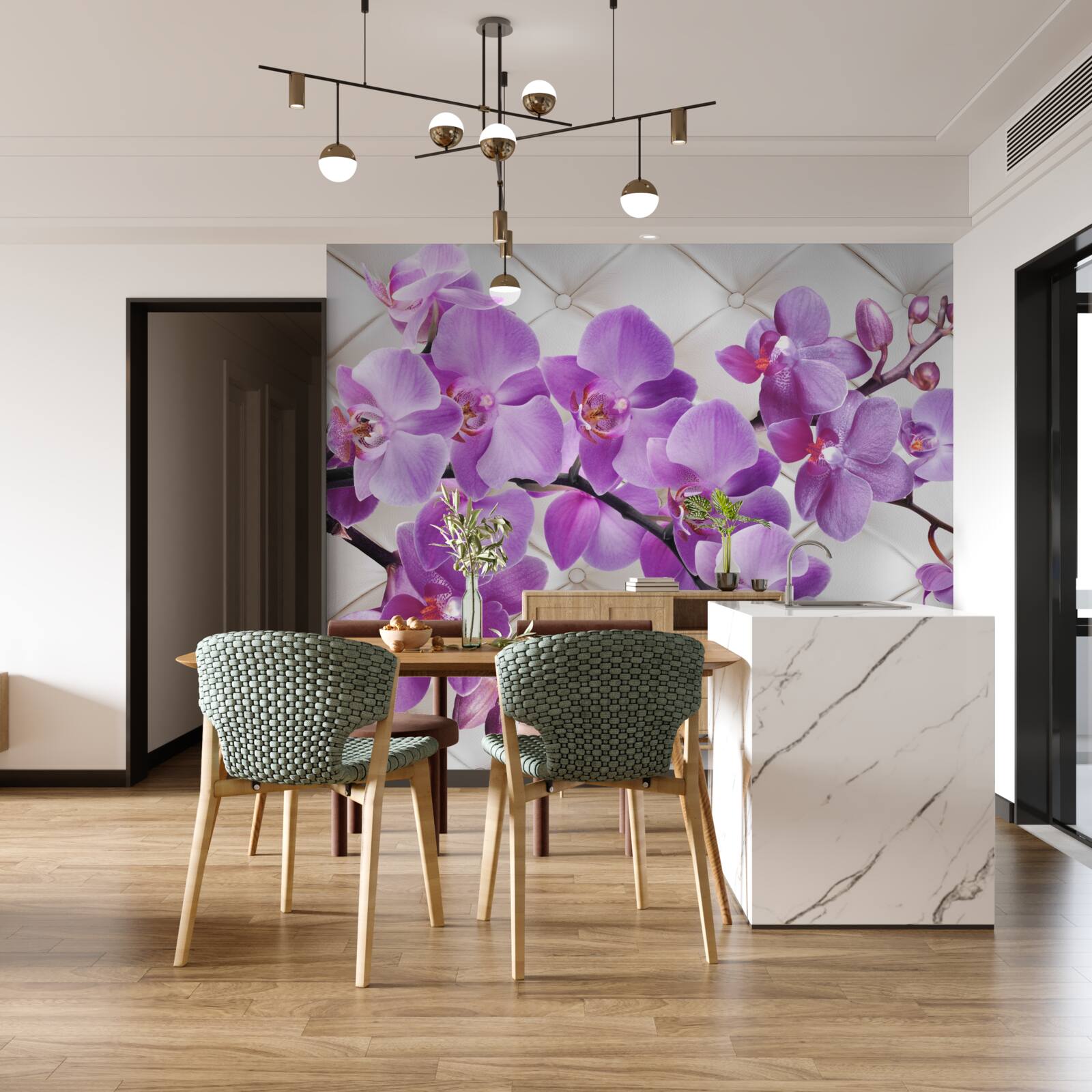 Papier peint la texture comprend des branches d'orchidée lilas