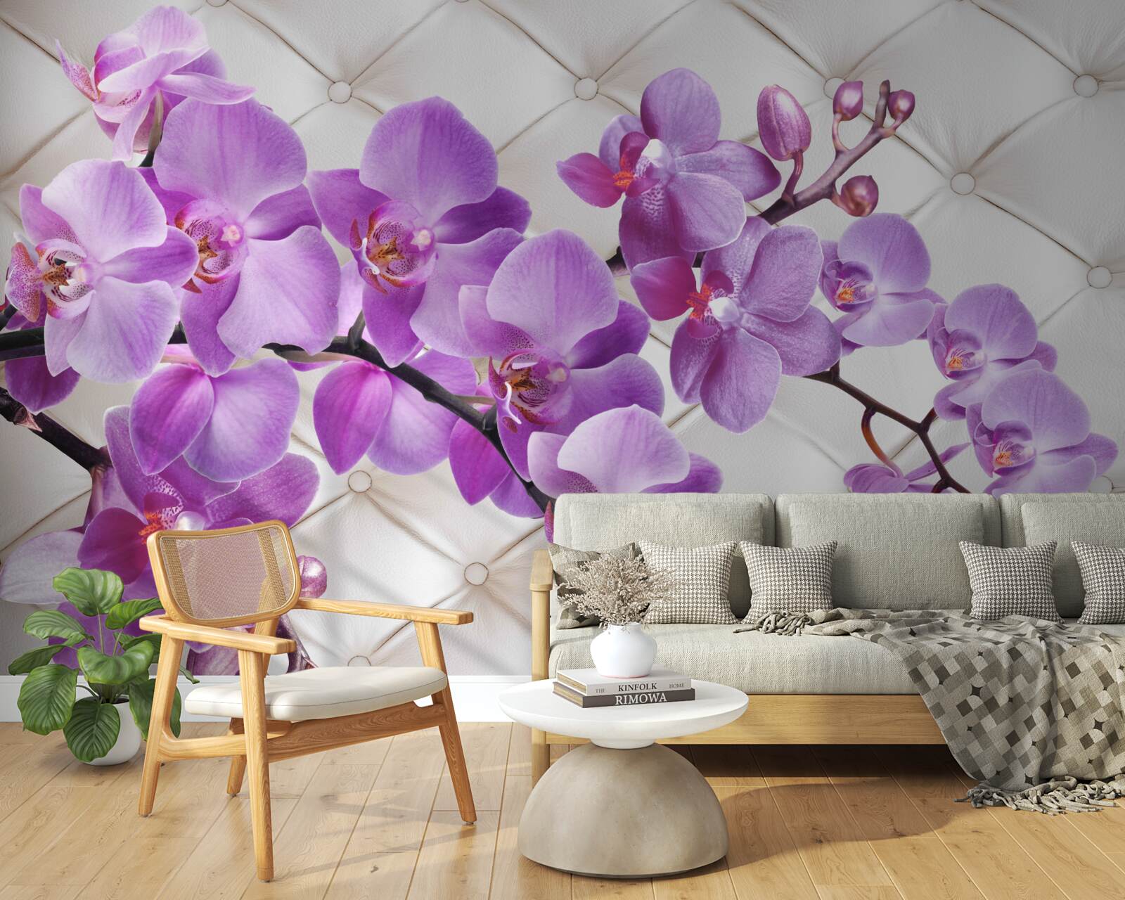 Papier peint la texture comprend des branches d'orchidée lilas