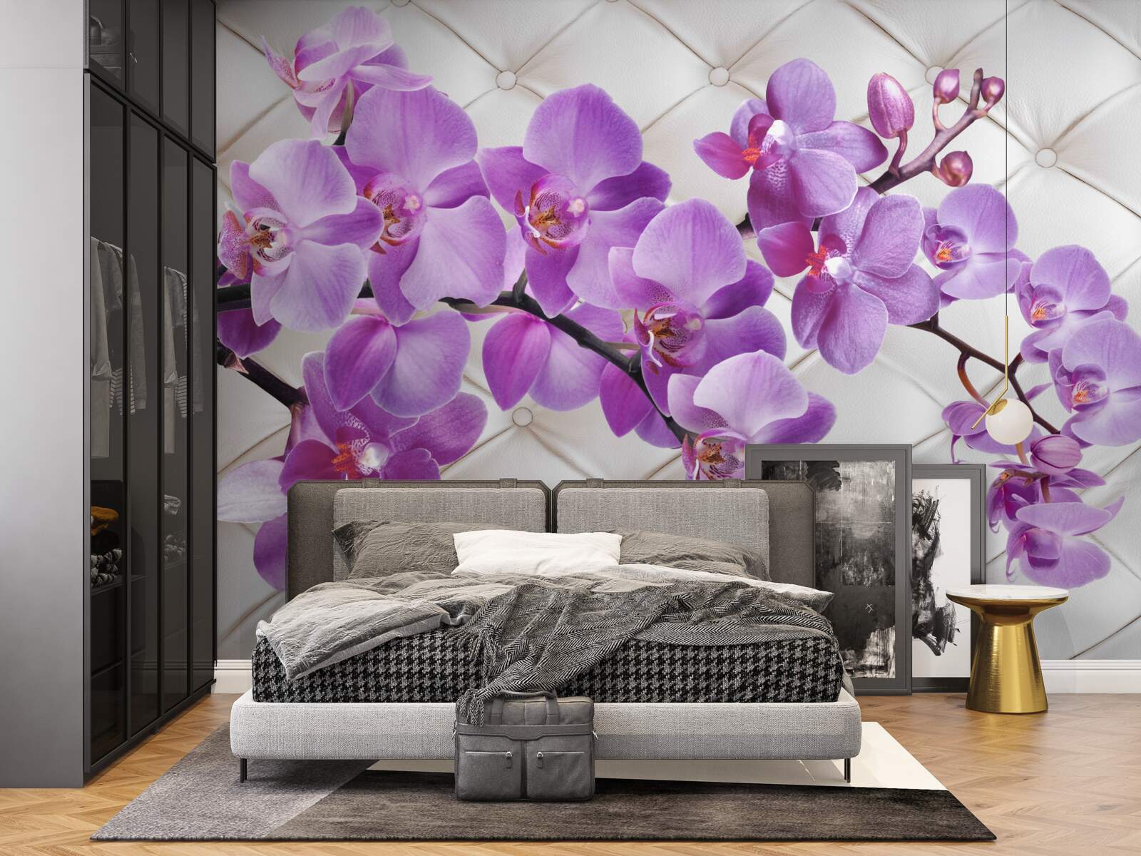Papier peint la texture comprend des branches d'orchidée lilas