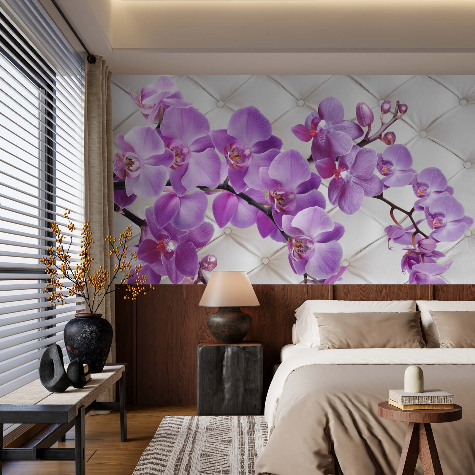 Papier peint la texture comprend des branches d'orchidée lilas