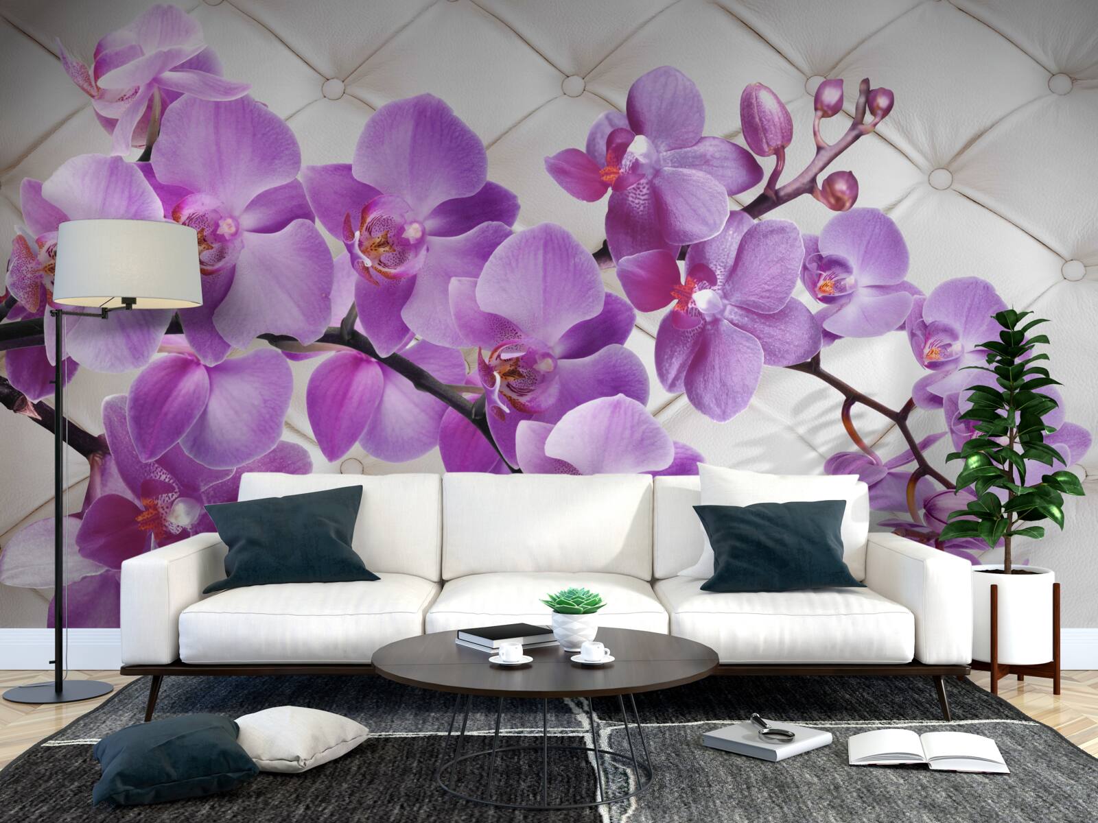 Papier peint la texture comprend des branches d'orchidée lilas