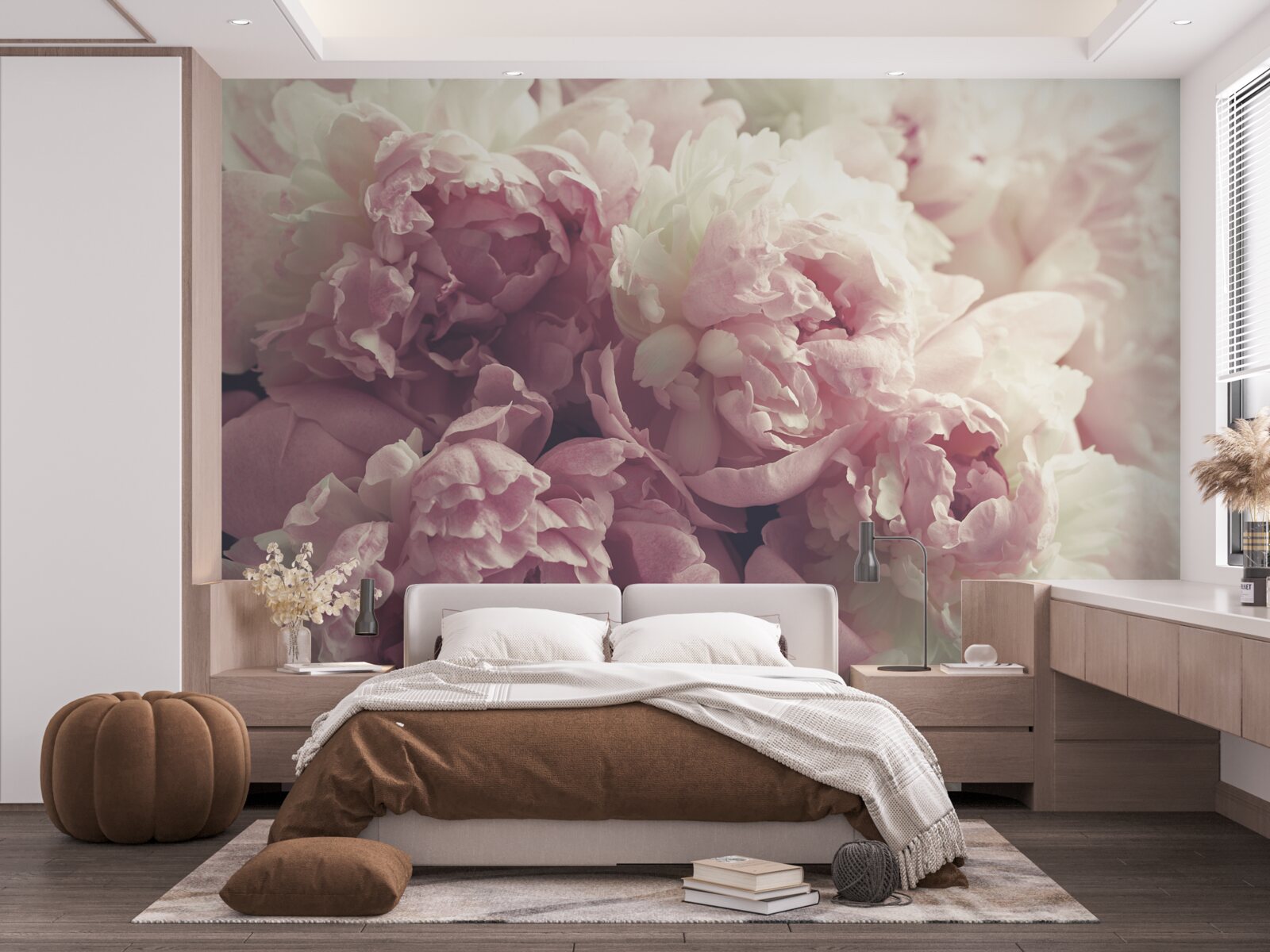 Papier peint bouquet de pivoines aux couleurs pastel