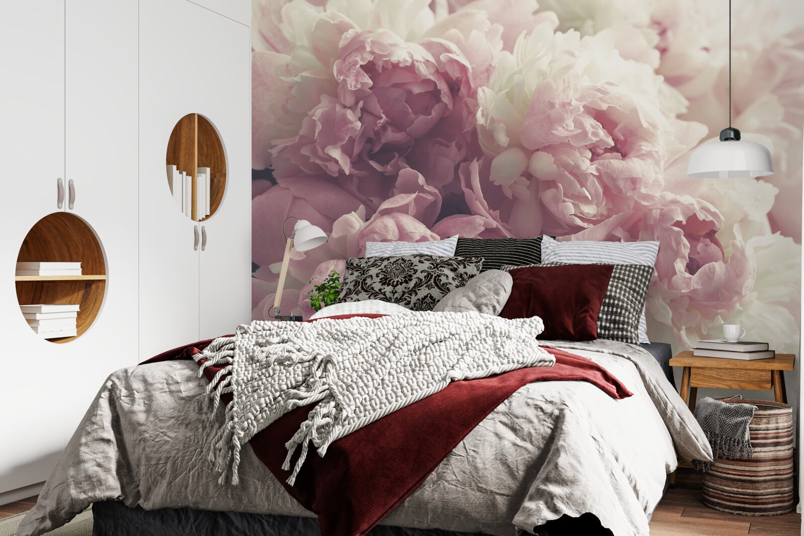 Papier peint bouquet de pivoines aux couleurs pastel