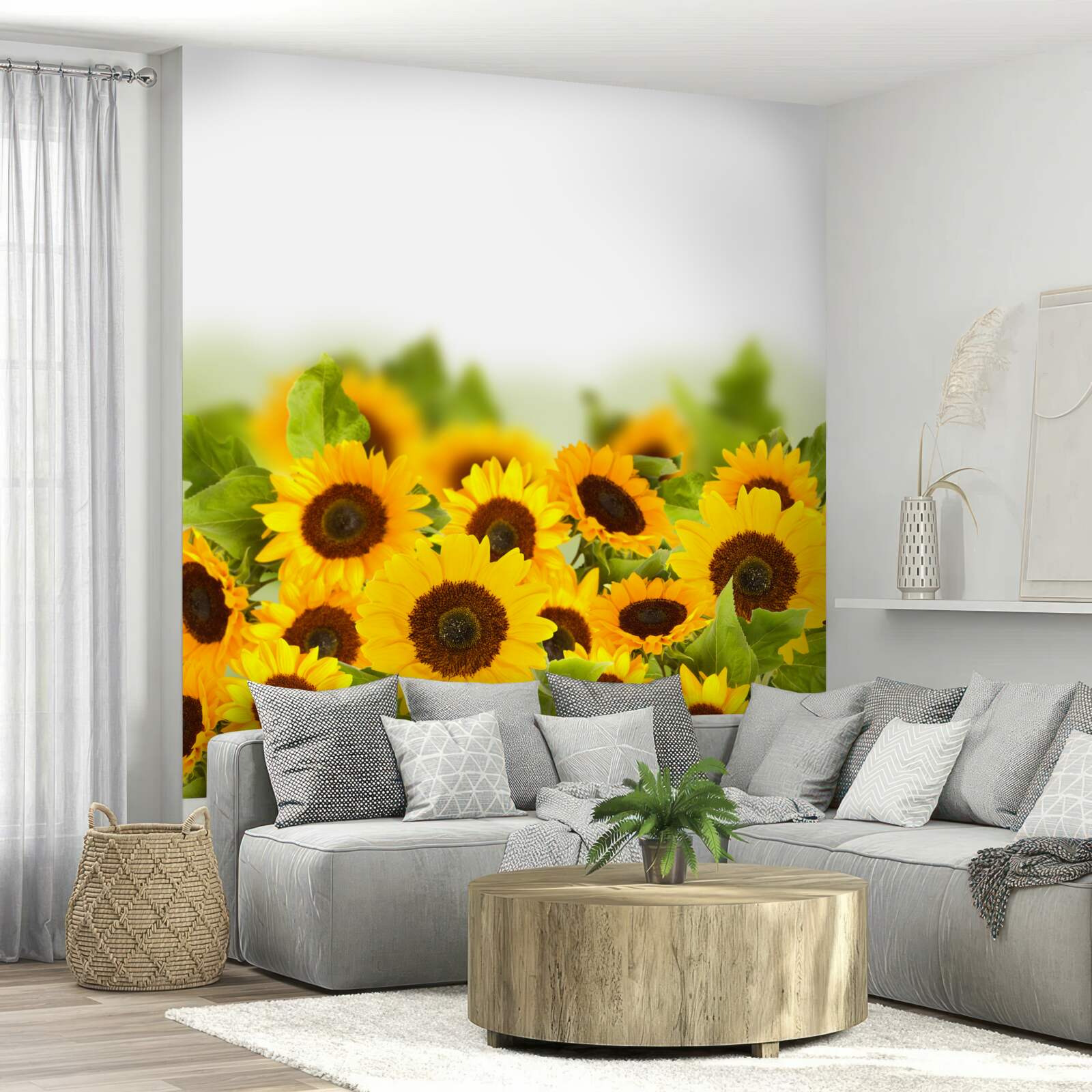 Papier peint champ décoré de tournesols colorés
