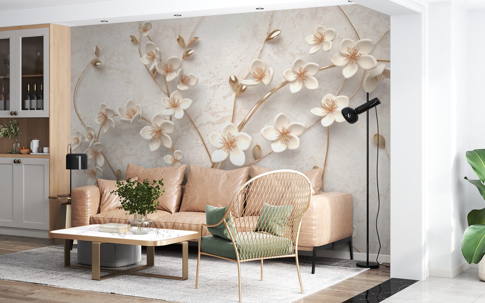 Papier peint plusieurs branches avec des fleurs de magnolia blanches