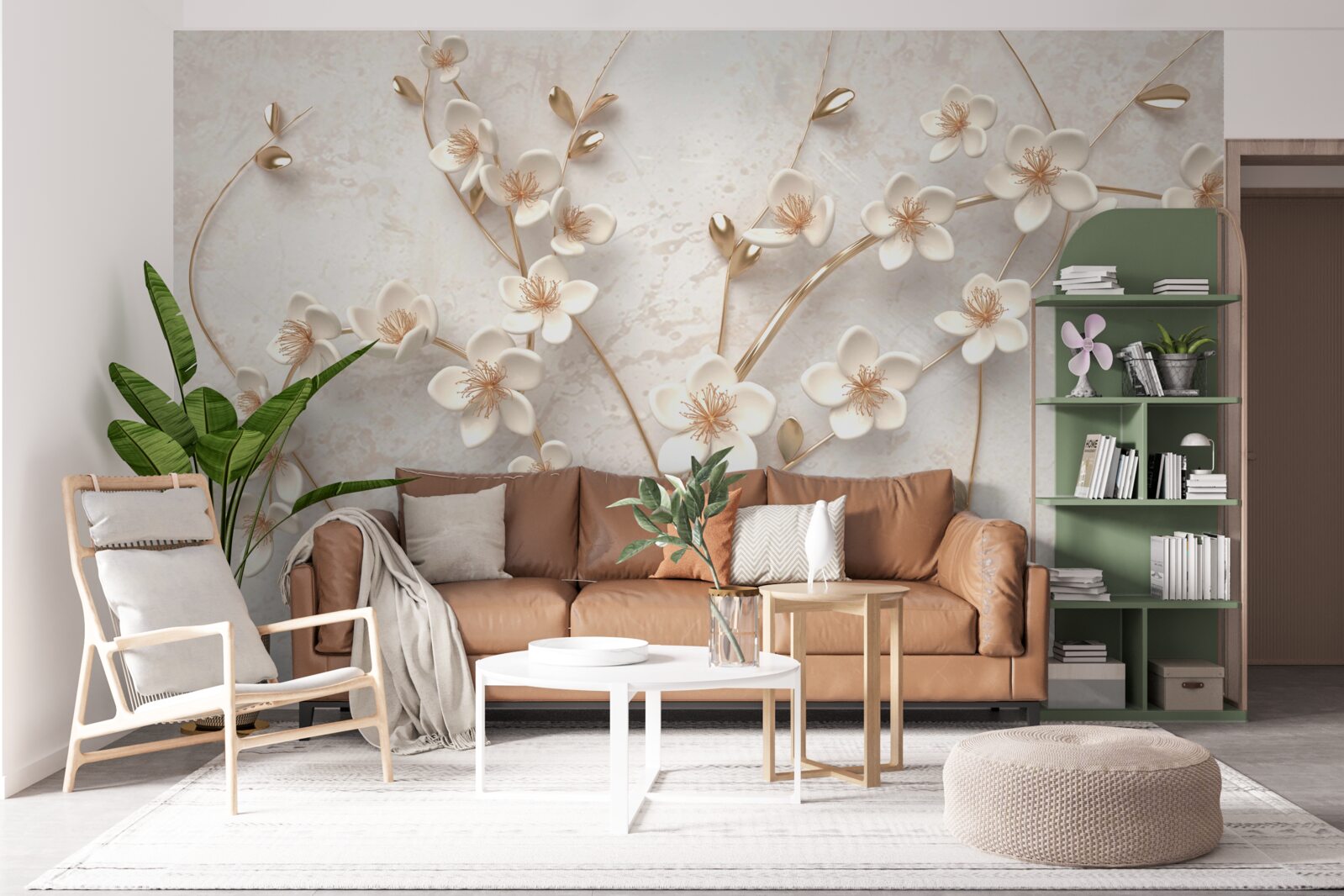 Papier peint plusieurs branches avec des fleurs de magnolia blanches