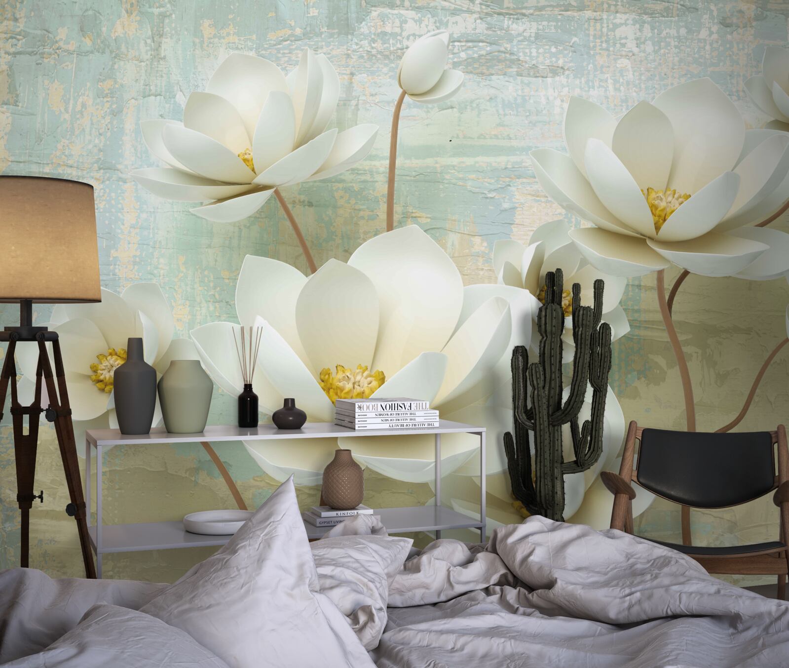 Papier peint les branches de magnolia fleurissent en blanc