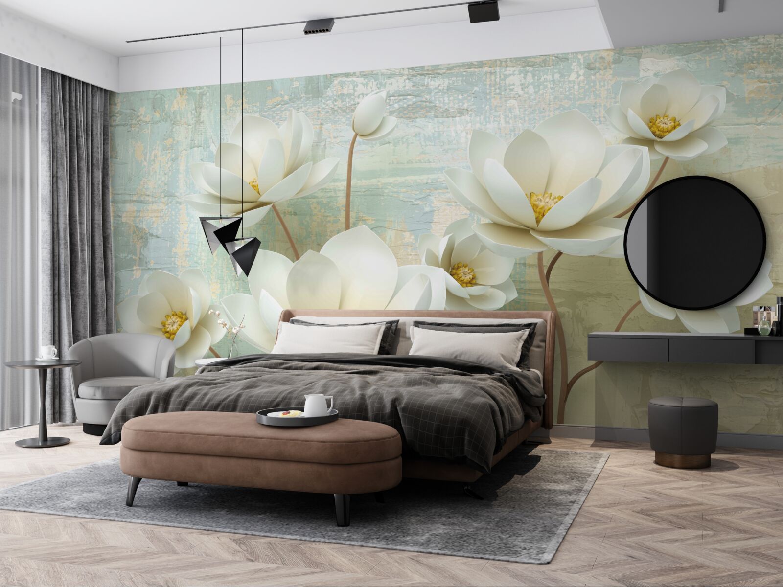 Papier peint les branches de magnolia fleurissent en blanc