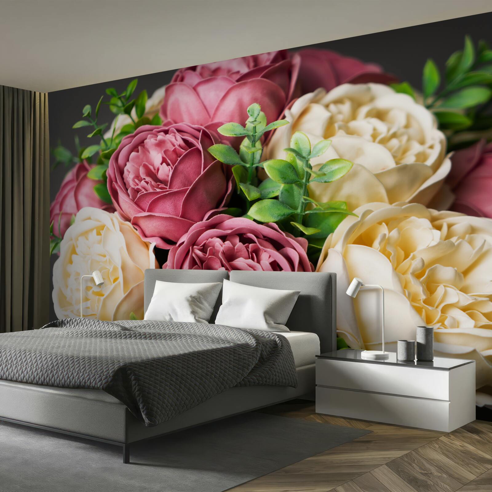 Papier peint bouquet de pivoines et de roses